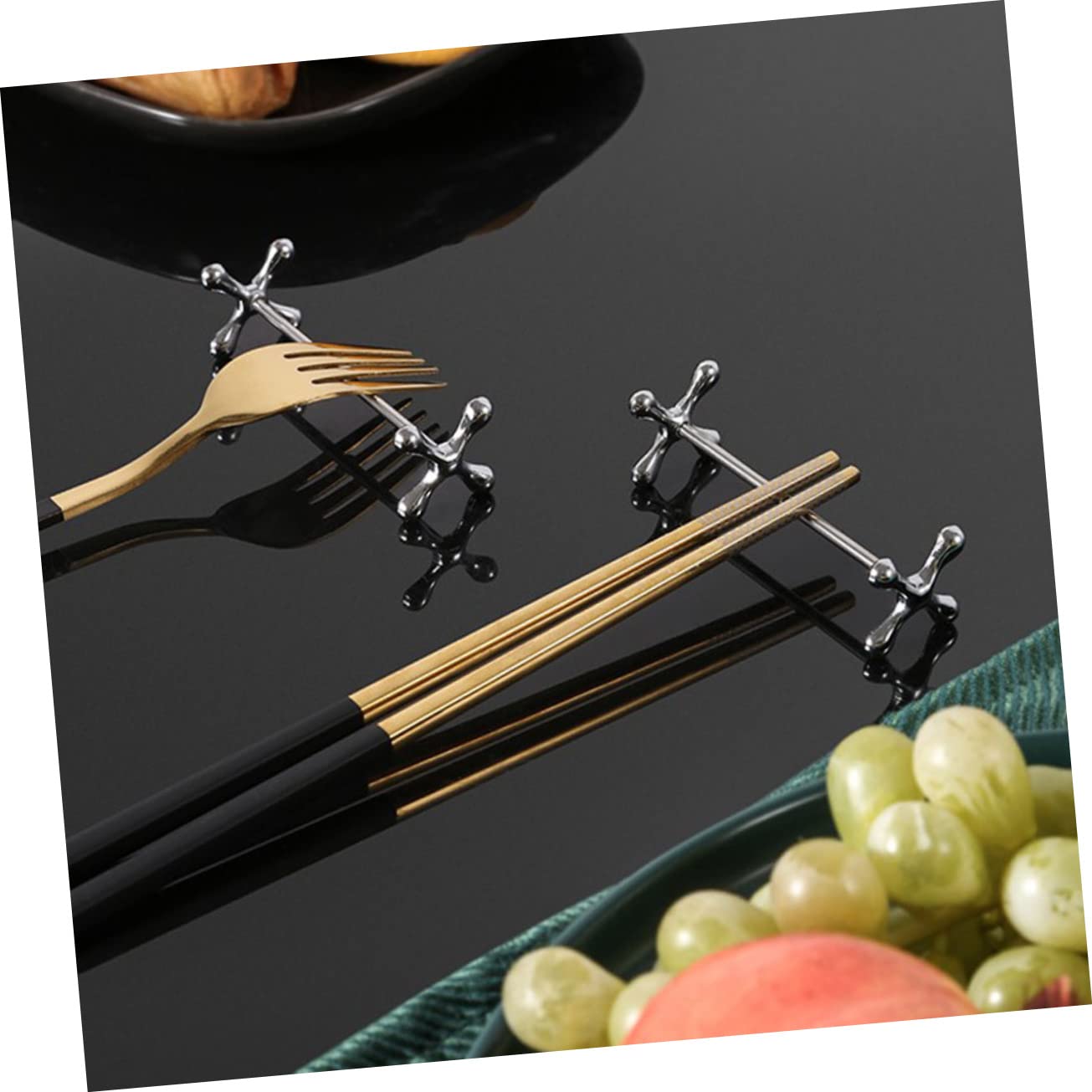 Juego de 6 soportes de metal para palillos, elegante para mesa de comedor, soporte para utensilios de cocina para cucharas y tenedores, accesorio de cocina fácil de limpiar