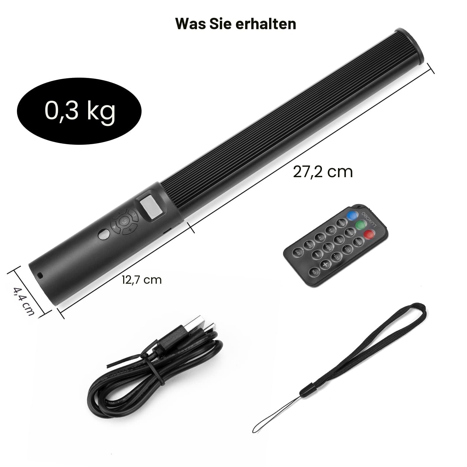 LUXCEO P400 LED Videoleuchte RGB Lichtstab Fotografie, 360° Volle Farbe RGB Tube Light, 500Lux@0.5m, 2500K-6500K, CRI95+, Helligkeit 0–100% einstellbar, 12 Effekte für Vlog,YouTube,Fotografie