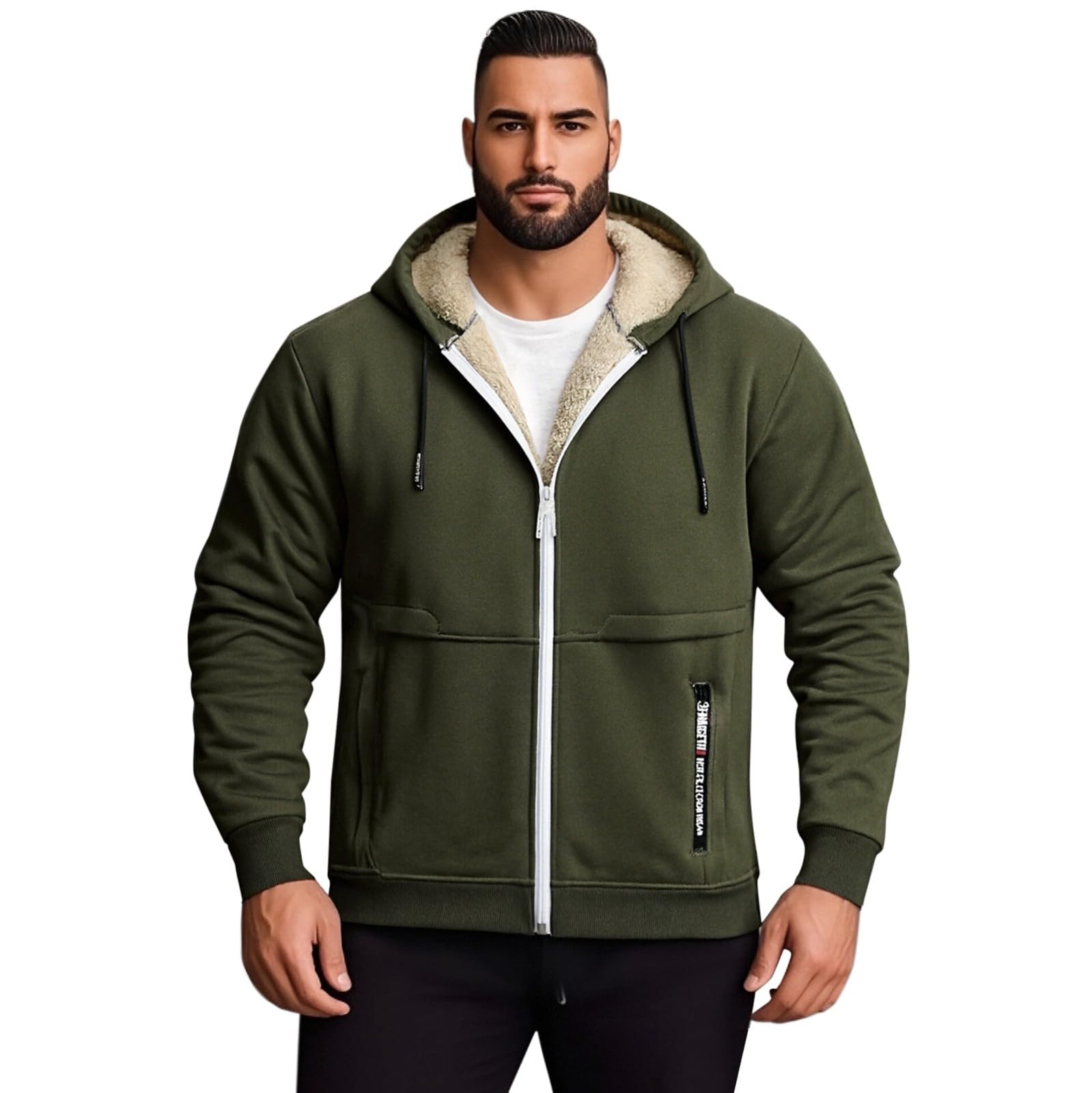 Sherpa-Kapuzenpullover und Winterjacke für Herren, mit durchgehendem Reißverschluss, dickes Fleece, Kapuzen-Sweatshirt mit warmer Beschichtung, lässige Outdoor-Kleidung für Winteraktivitäten und