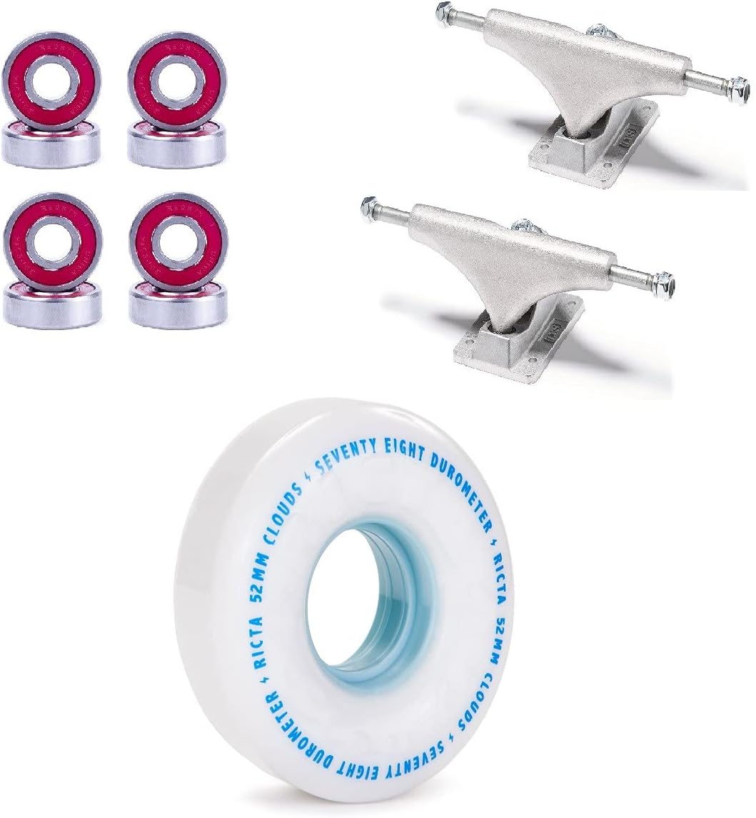 [CCS] Ricta Clouds 78a Skateboard Wheels - White - 52mm with Bones Reds Bearings 139mm Raw Skateboard Trucks