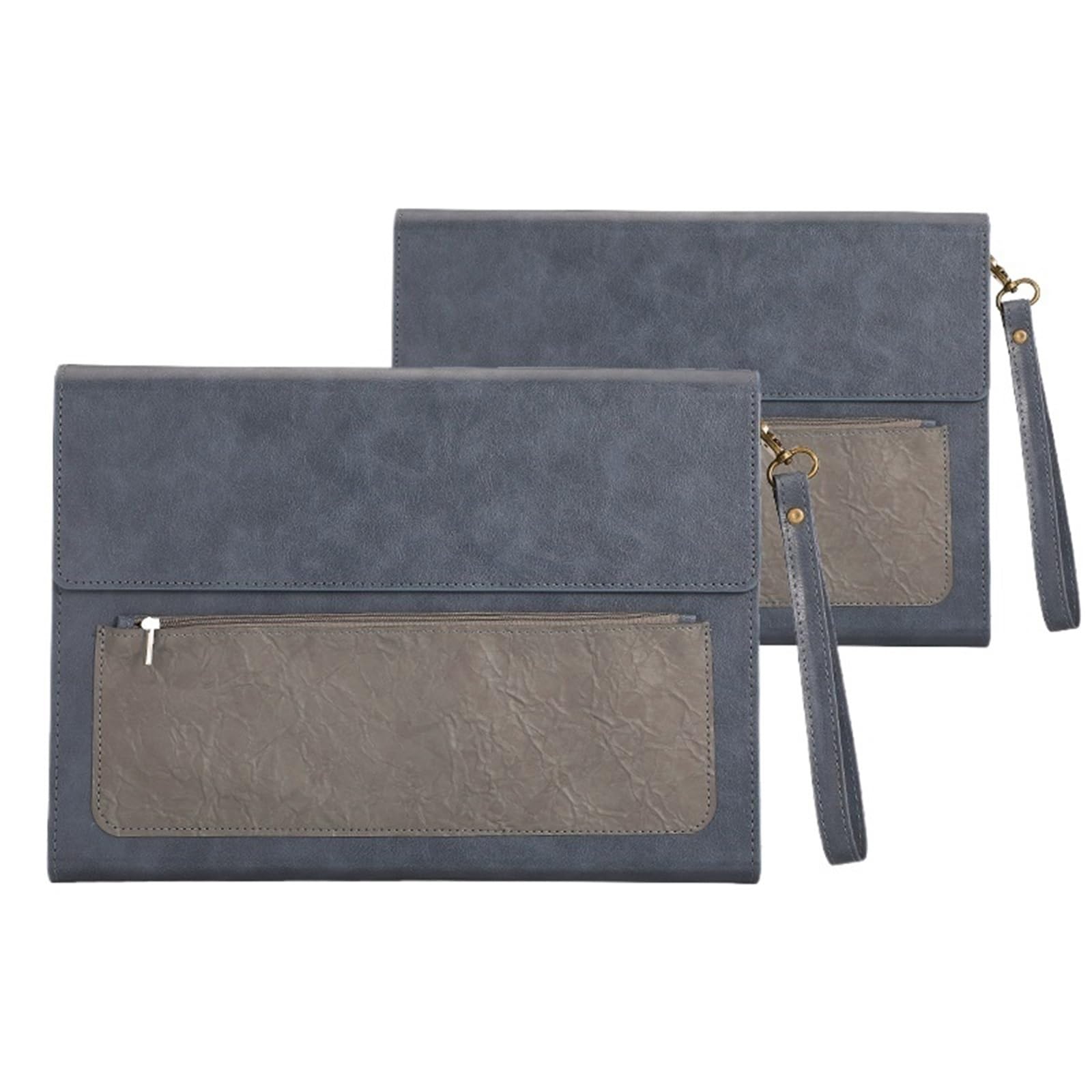 Taschen Leder 2 Stück A4 Leder Aktenordner Dokumententasche Große Kapazität Business Aktentasche Wasserdicht Daten Vertrag Rechnung Bürobedarf(Grey with handle)