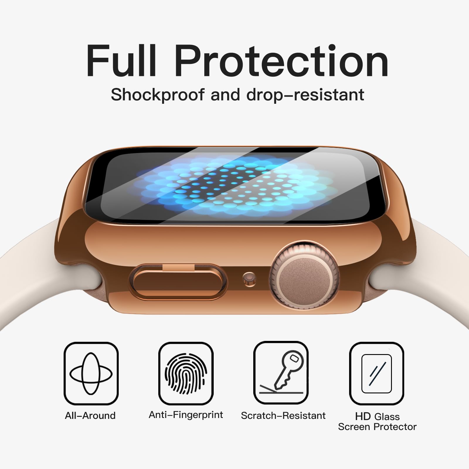 JETech Platerowane Etui dla Apple Watch Series 11/10 42mm | Miedziano-Różowe Złoto, Wbudowany Ochraniacz Ekranu ze Szkła Hartowanego, Metaliczne Wykończenie, Wysoka Czułość Dotyku