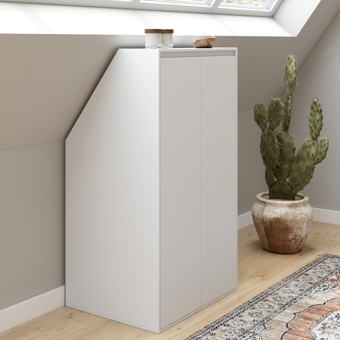 IDMarket - Schrank unter Dachschräge 2 Türen TOMI 60 x 50 x 110/70 cm weiß