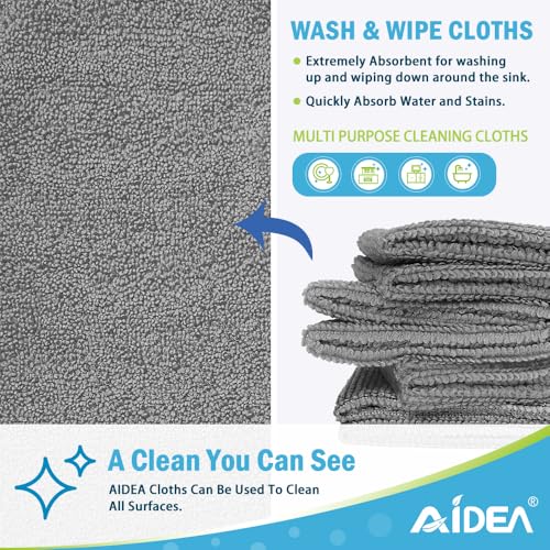 Image of AIDEA Microfibre Cleaning Cloth Lint Free Washable Pack of 8 30x30cm Grey | Multifunctional Reusable Cleaning Cloths, Streak Free Washable Cloth Duster for House, Kitchen, Car, Motorbike, Windows
