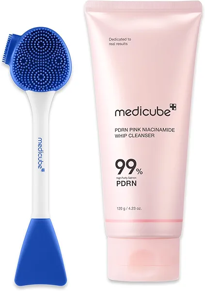 medicube PDRN Cleansing Foam & Pore Brush Set: Multi Pore Brush & Face Mask Applicator and PDRN Marshmallow Whip Cleanser