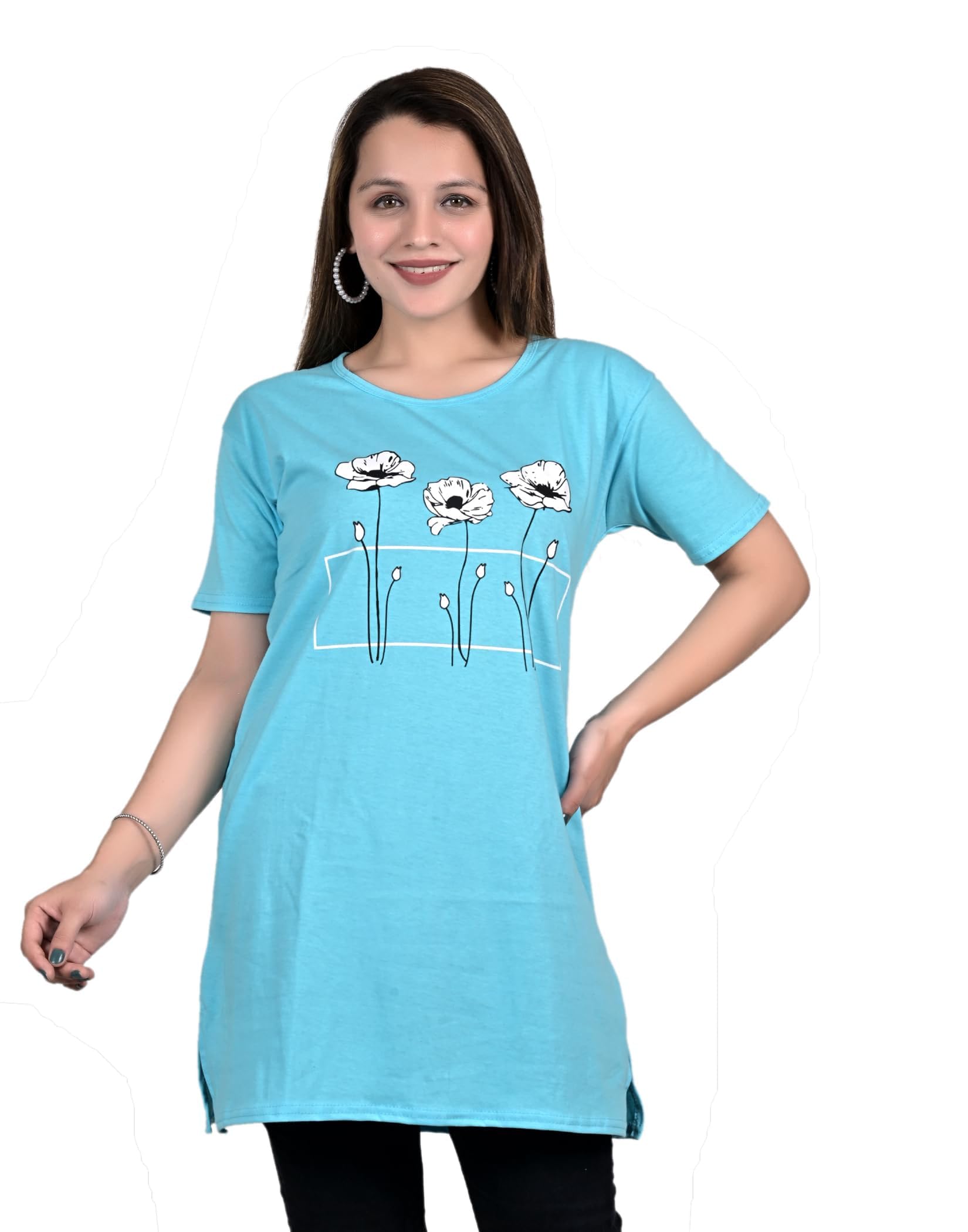 aniron Women Cotton Printed Long Pocket T-Shirt-picture-15