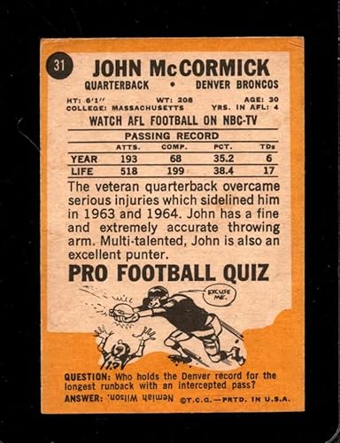Miniatura 2 de 1967 TOPPS #31 JOHN MCCORMICK GOOD+ BRONCOS