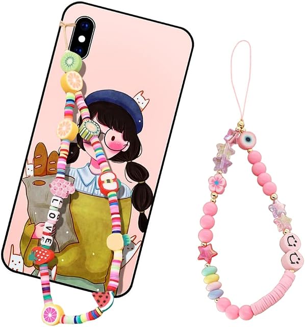 Bead Phone Chain Phone Charm Universal Phone Lanyard mobile phone charms wrist Phone Strap Colorful Beaded Smiley Face Evil Eye Yingyang Love Heart Star Beaded Flower Fruit Letters Clay Beads Chain
