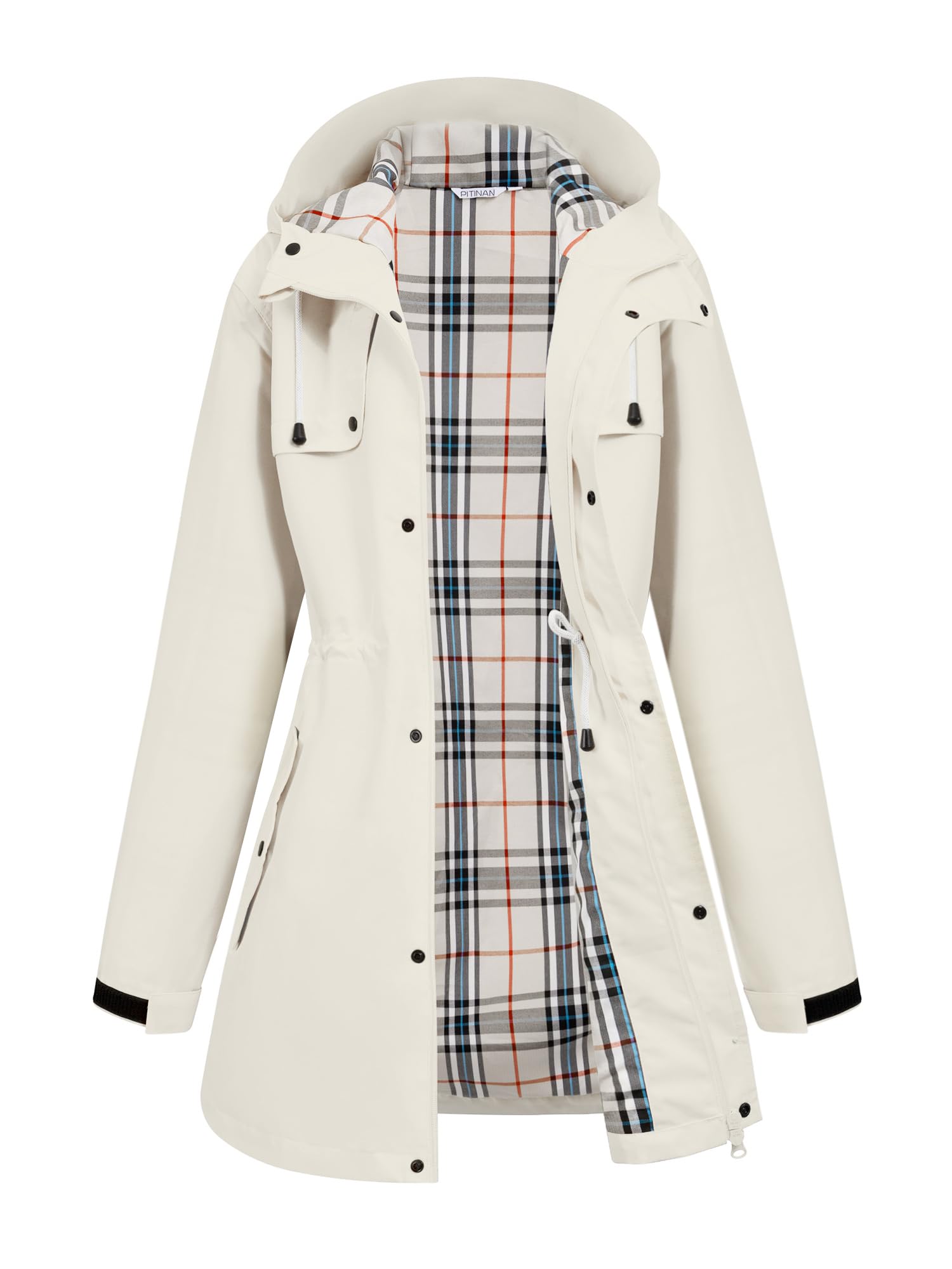 Womens Rain Jacket Waterproof Long Hooded Lined Raincoat S-XXL
