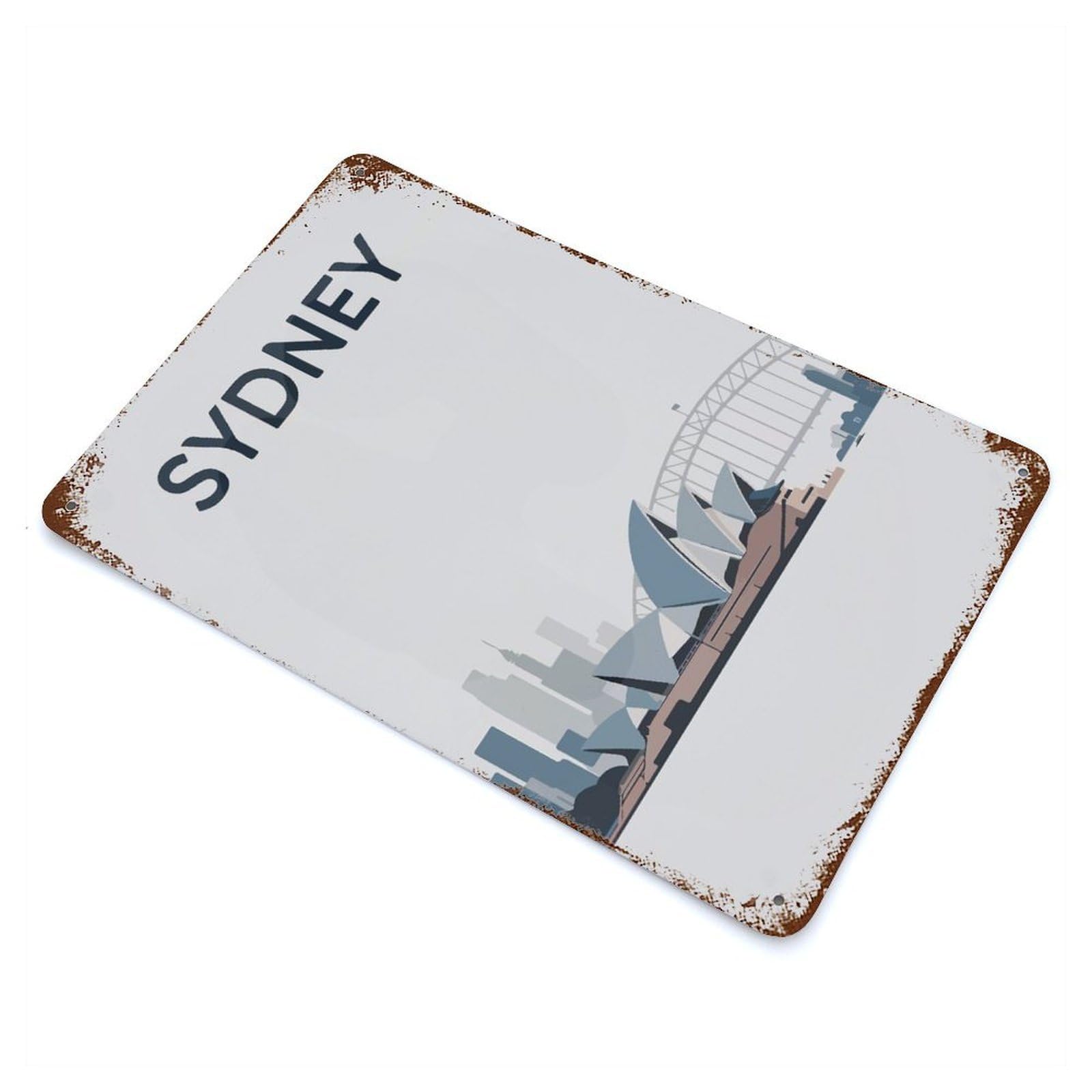 Sydney Skyline Illustration Rusty Metal Tin Sign 11.8"x7.9", Ideal for Patio, Garden Room And Bar Decor