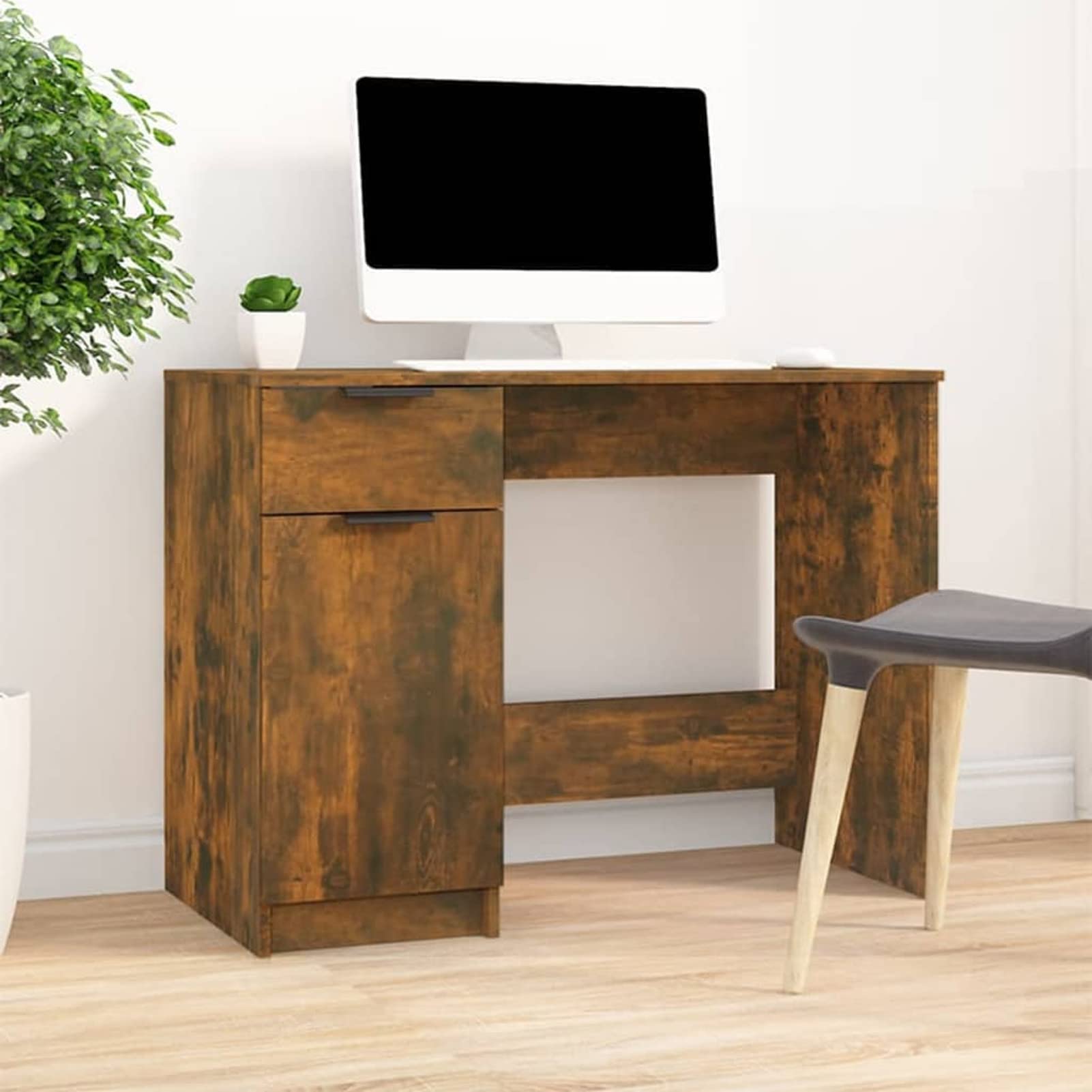Homgoday Mobilier de bureau en chêne fumé 100 x 50 x 75 cm en bois multicouche, décoration de meubles, meubles d'intérieur/extérieur pour salon bureau