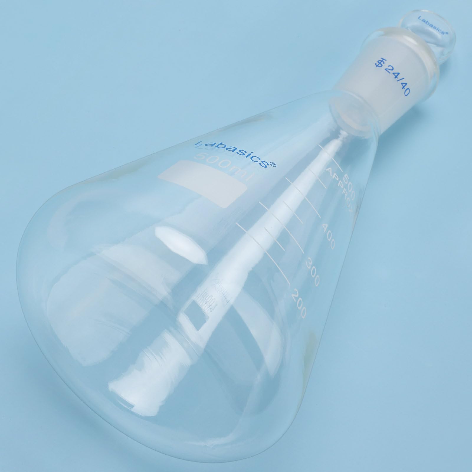 Labasics Flask Erlenmeyer in Vetro Borosilicato con Tappo a Giunto 24/40, Flask Conico per Miscelazione e Conservazione di Reagenti da Laboratorio, 500 ml
