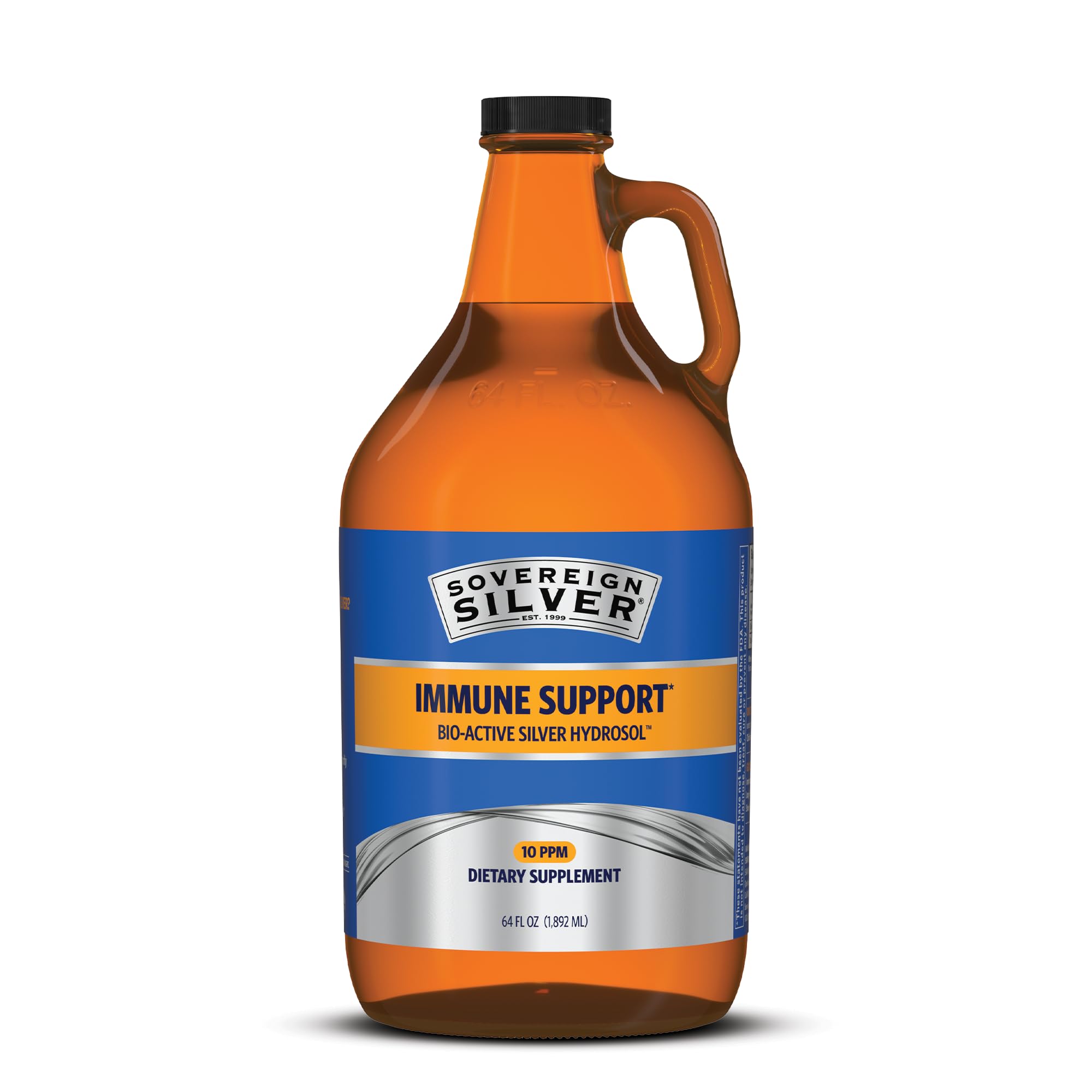Sovereign Silver Immune Support - Colloidal Silver, Bio-Active Silver Hydrosol, 10 ppm, Liquid Twist Top, 64 Fl Oz, (1,892 mL)