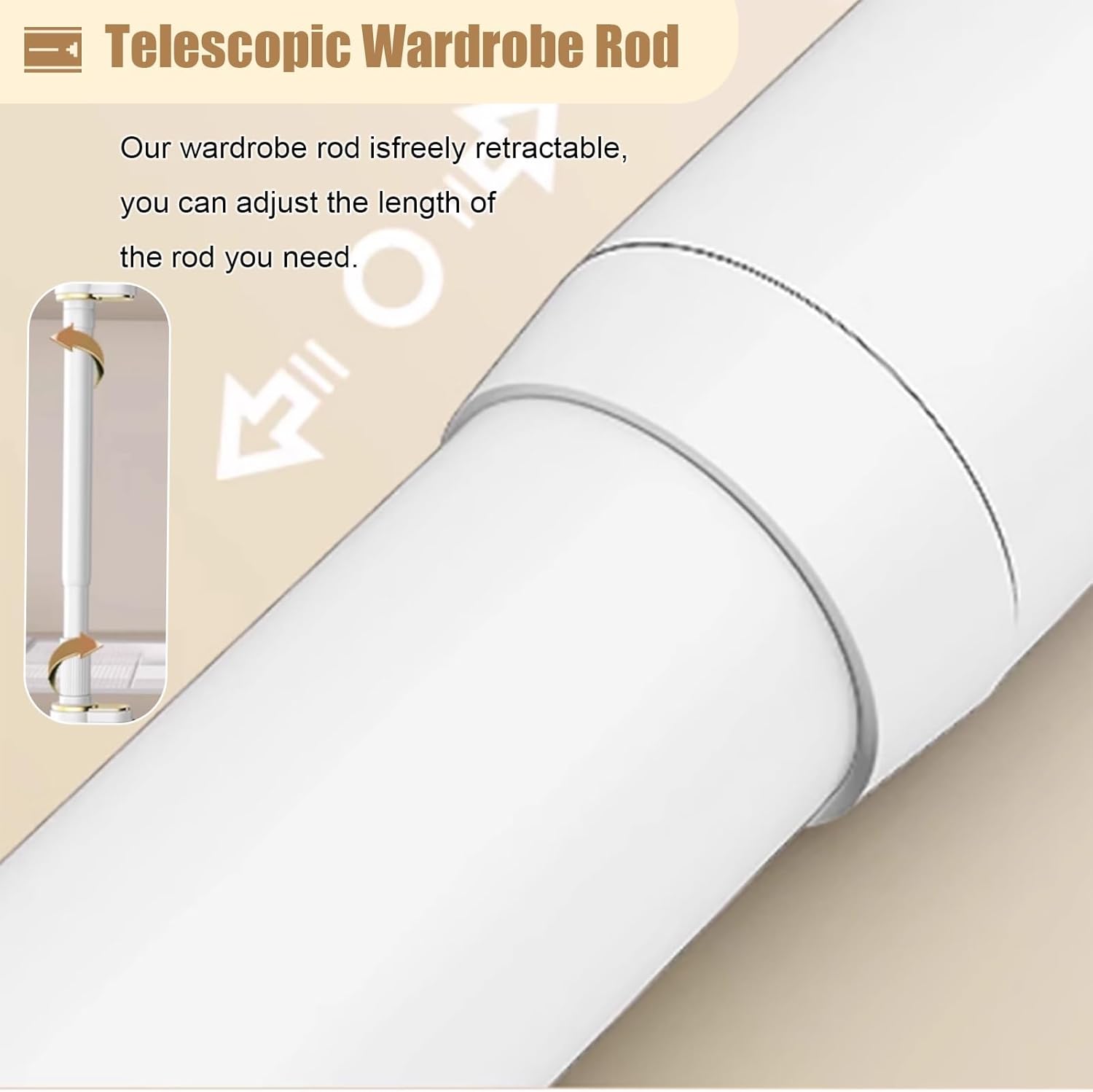 ZIMGOD Closet Rod Expandable Metal Closet Rod 2 4 6 8 12 14 16 Ft, Decoration Shower Curtain Bar with Spirit Level, Retractable Closet Wardrobe Valet Rod No Drilling(Black,1.3-2.5m (4.2-8.2ft))