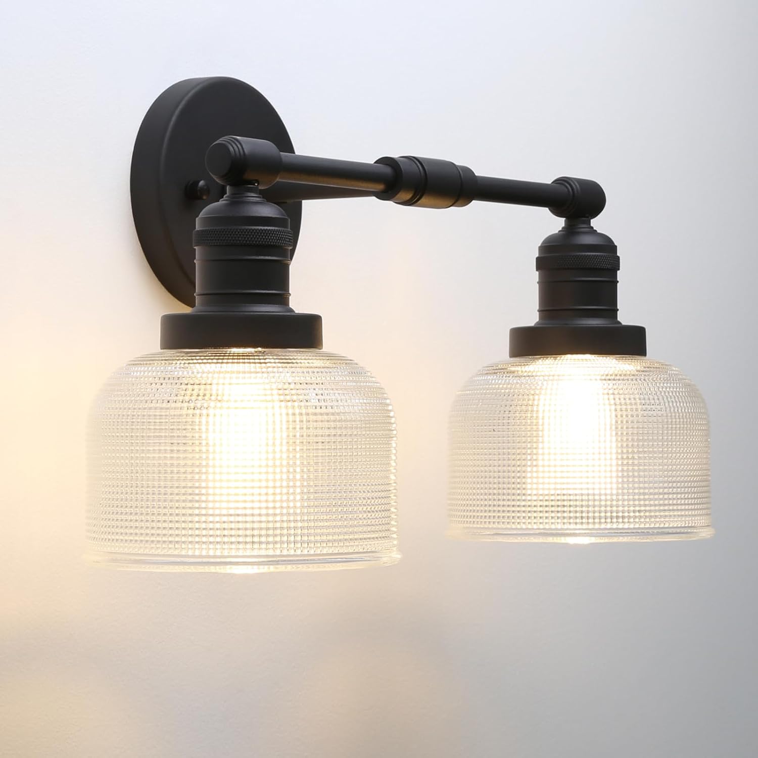 Pathson Vintage Double Heads Wall Sconces Decor for Bathroom Mirror, Glass 2-Light Bathroom Wall Vanity Lights, Hardwired Wall Sconce Lamp for Living Room Bedroom Farmhouse Lighting