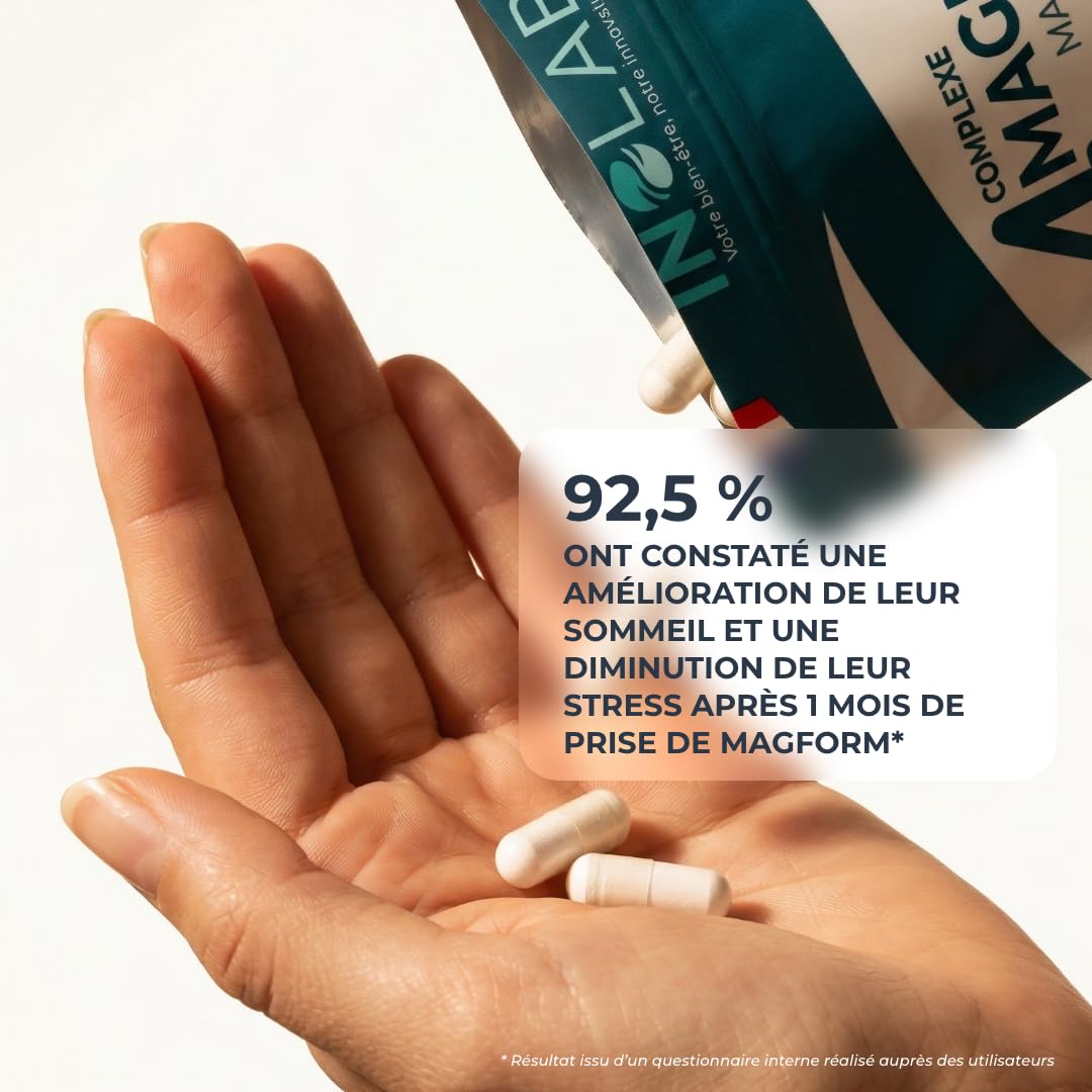 INOLAB Magnésium Premium 5-en-1 | Magnesium Bisglycinate + Malate + Laitue de mer bio + Taurinate | Magnesium B6 | Haute Absorption & tolérance | Anti-Stress & Fatigue | 120 Gélules