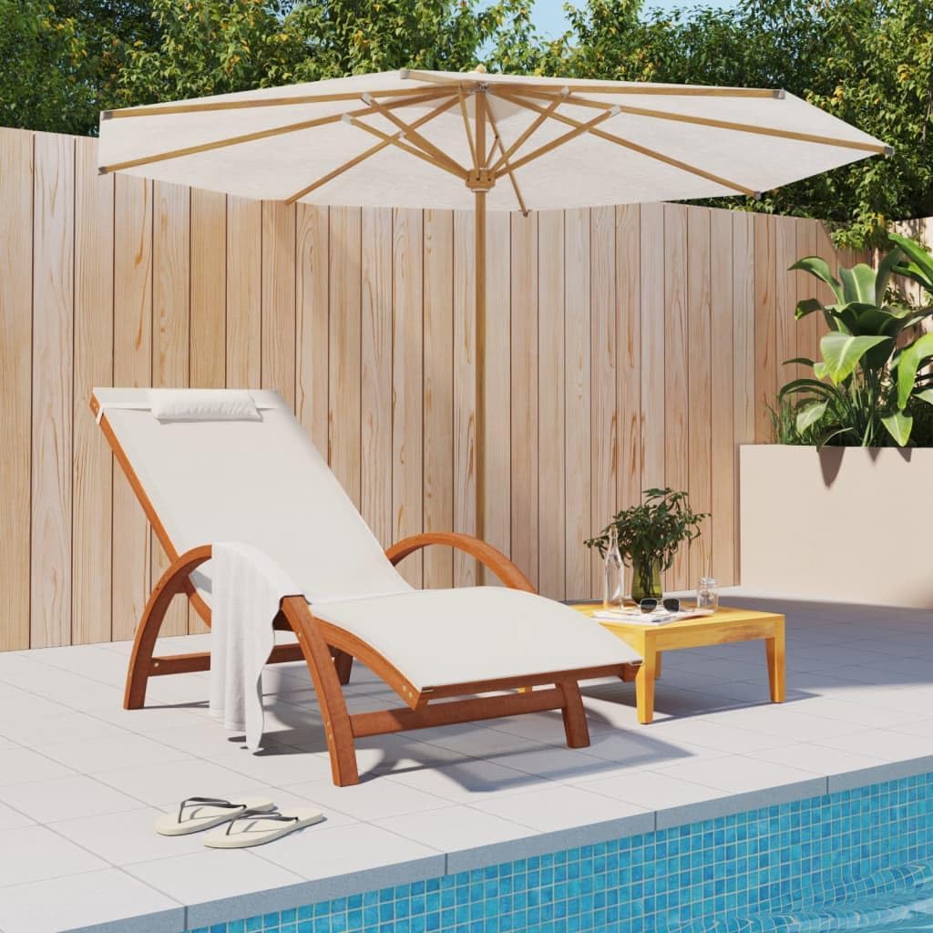 Sun Lounger with Pillow White,Lawn Lounger,Gardens Furniture,Lounge Loungers,Pool Loungers,Deck Lounger,Party Chair,Napping Loungers,for Lawn,Backyard,Garden, Balcony,Textilene and Solid Wood Poplar
