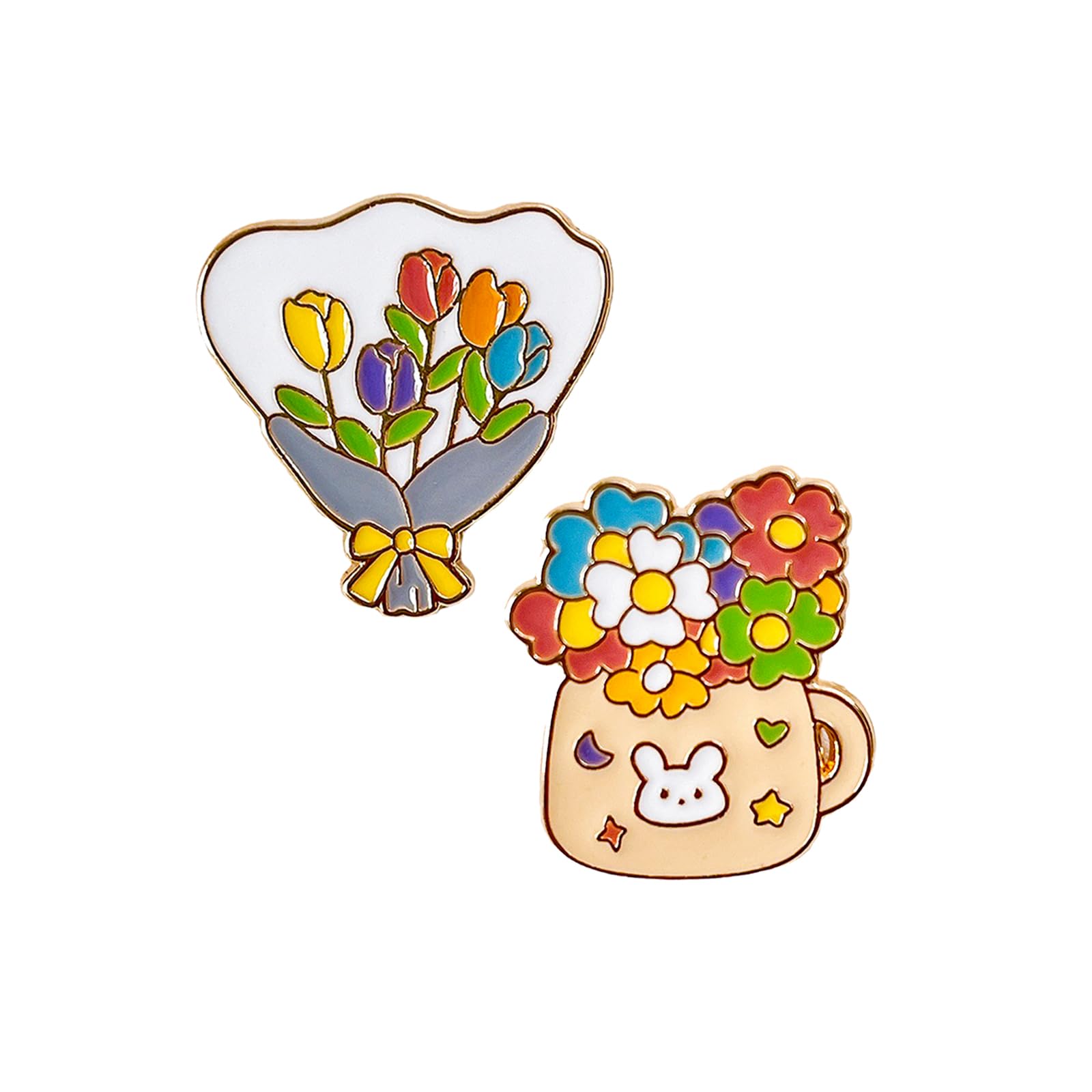 Cute Enamel Pins Cartoon Lapel Pin Brooch Badge for Backpack Jackets Funny Tiger Pins for Gift DIY Accessory Clothing Bookbags Hat Decoration,flower pin-2
