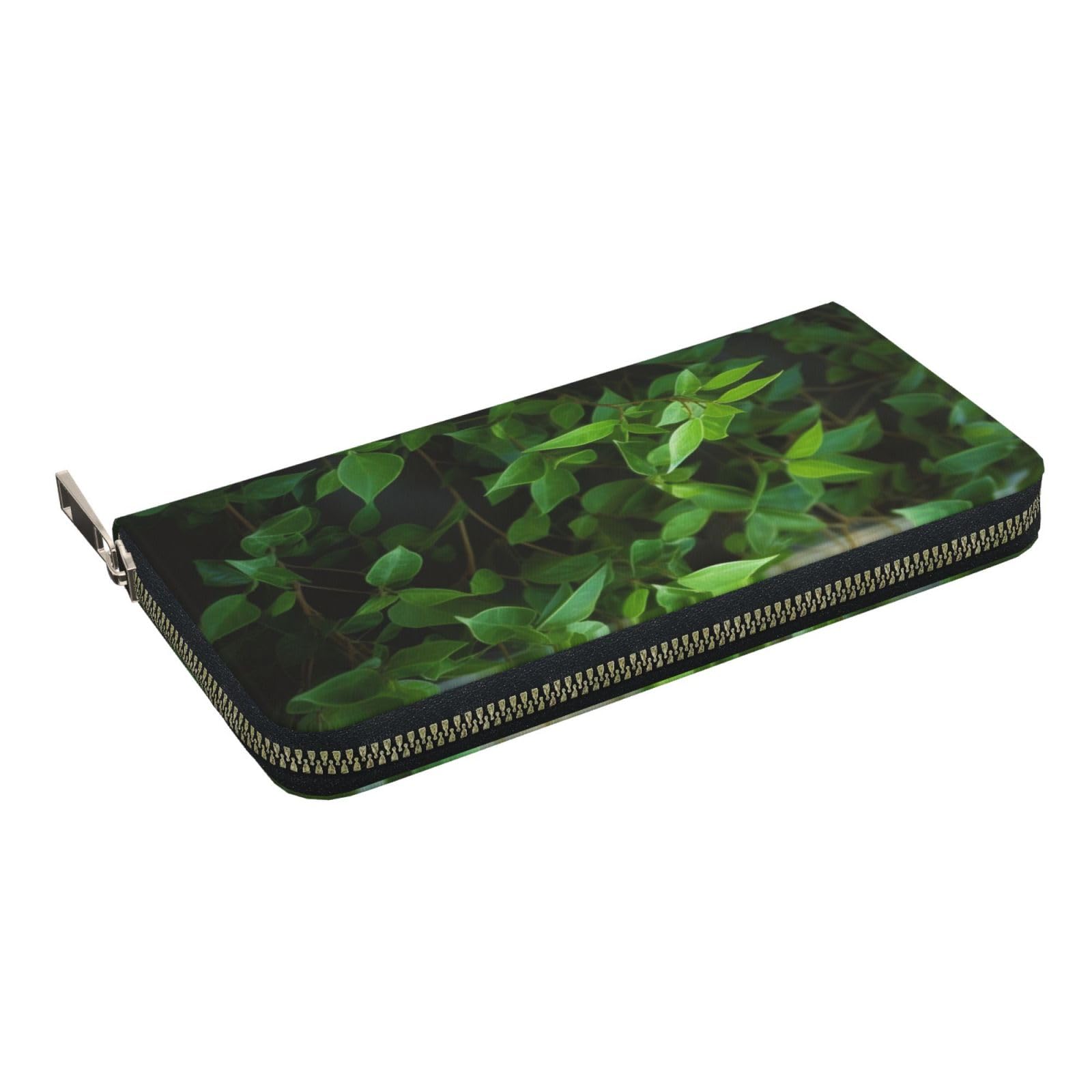 AMREWQYL Green Plant printed Leather Hand Wallet Women's Travel Wallet Credit Card Wallet
