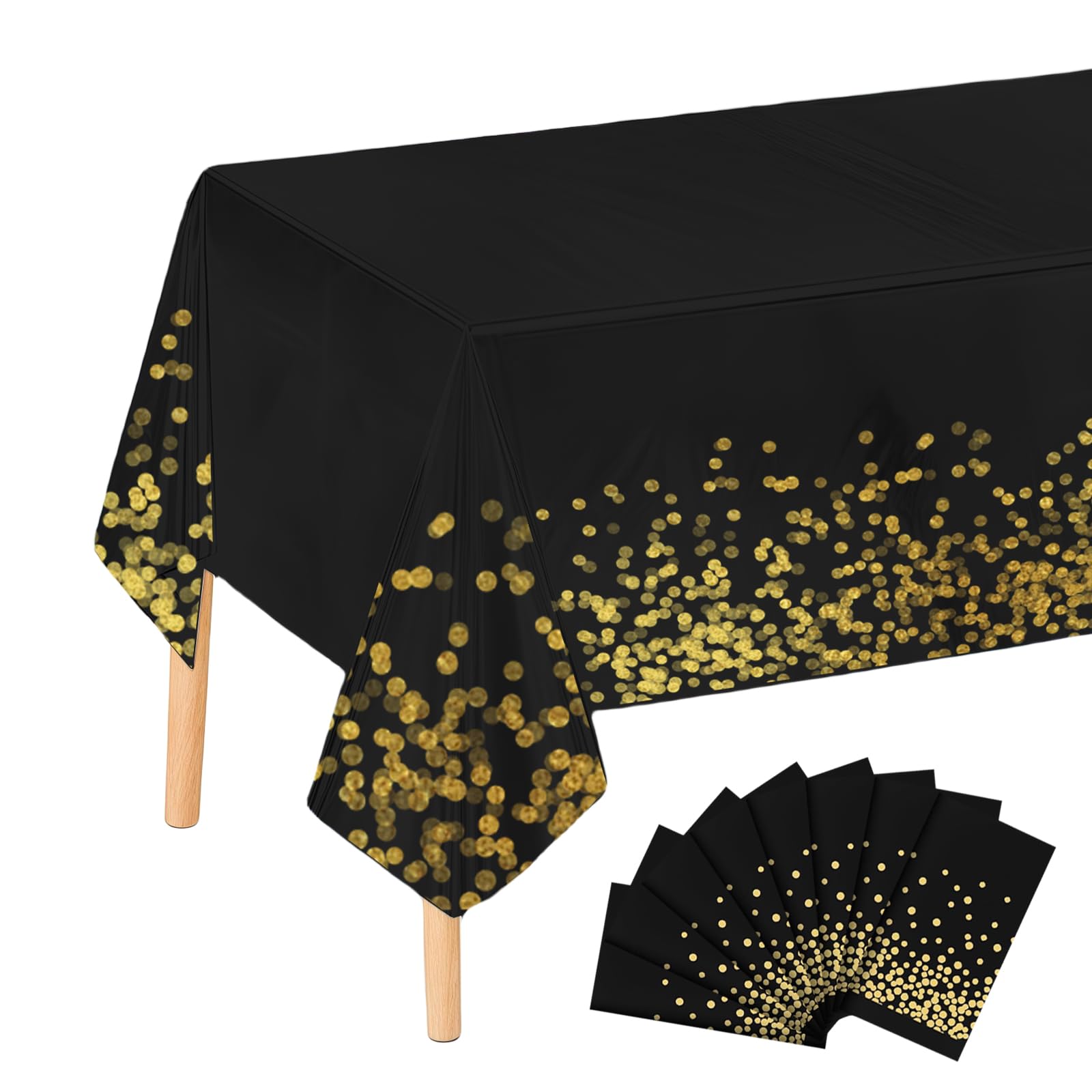 WIYETY 8 Stück Schwarz und Gold Party Tischdecke, Wasserdicht Tischdecke, Papiertischdecke Rolle, Party Dot Tischdecke, Rechteckig Tischtuch Geeignet für Geburtstagdeko, Hochzeit, 137x274cm, Schwarz Küche, Haushalt & Wohnen