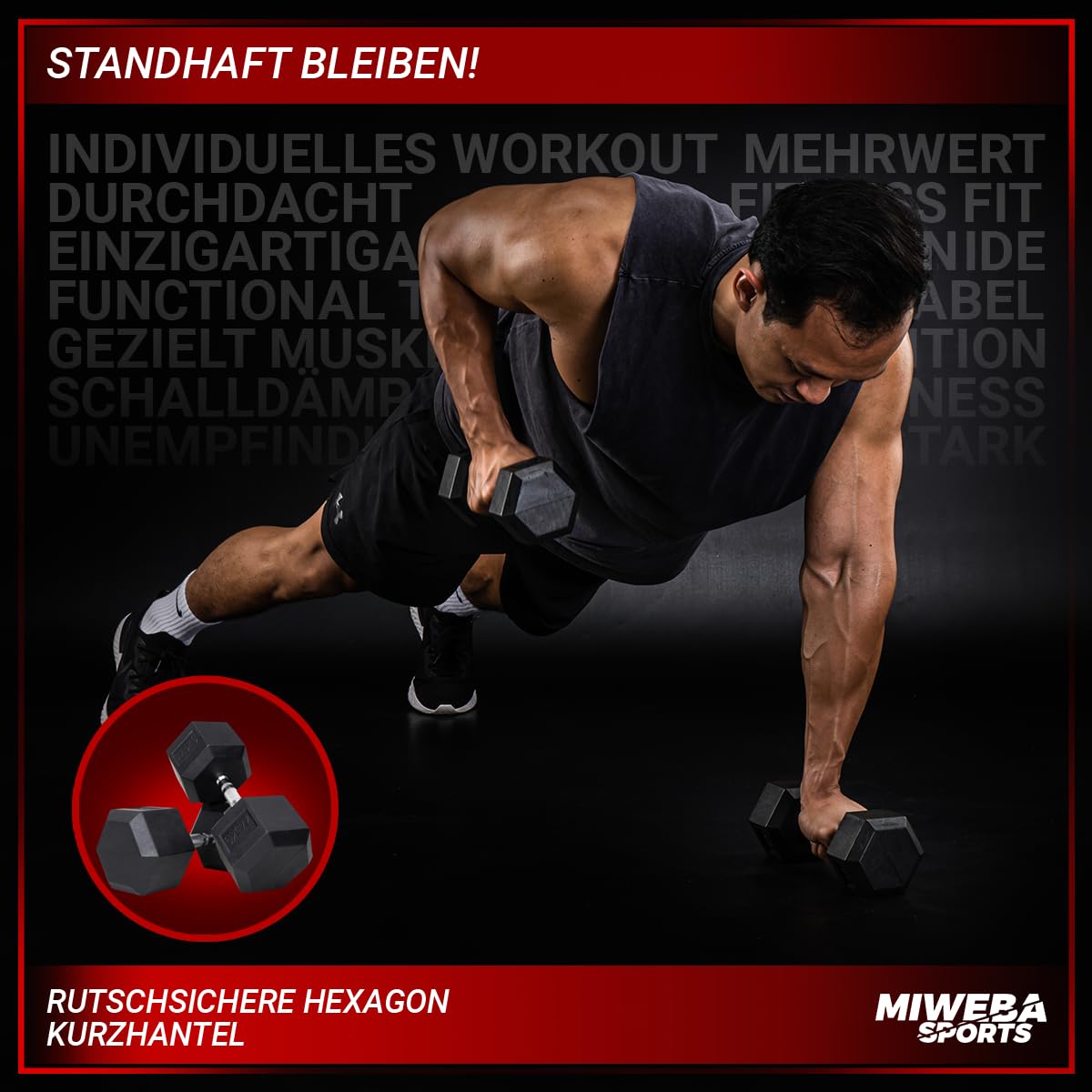 Miweba Sports Hexagon Hanteln HGH100 | 2,5-30kg - 𝐏𝐫𝐨𝐟𝐢 Hantel - Hantelset - Kurzhanteln - Gusseisen - Ergonomischer Griff - Einzelhantel - Hantel Set - Dumbbell