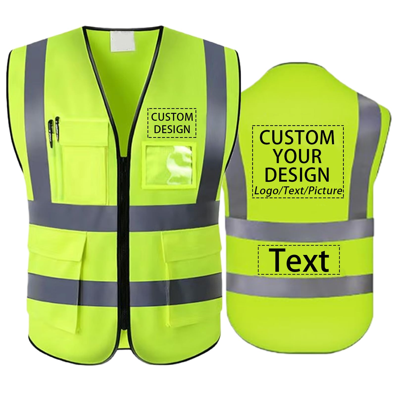 Custom High Vis Vests for Men Women Reflective Vest with Pockets Personalised high Visibility Vest Logos and Text