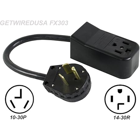 getwiredusa FX303. NEW FEMALE 14-30R 4-PRONG RECEPTACLE to OLD MALE 10-30P 3-PIN PLUG, DRYER CORD ADAPTER, 220 HOME APPLIANCE POWER WIRE CONVERTER. 30A-125/250V.