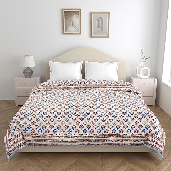Image of EMIOUR 400 TC Pure Cotton Soft Jaipuri AC Quilt /Razai /Rajai Floral Print,Jaipuri razai Double Bed for Winter Printed (Multicolor, Double Bed, 90 x 105 inch) (Design 2, Single Bed)