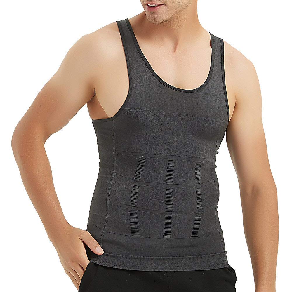 WannGe Mens Slimming Body Shaper Vest Shirt, Compression Muscle Tank, Grey XL