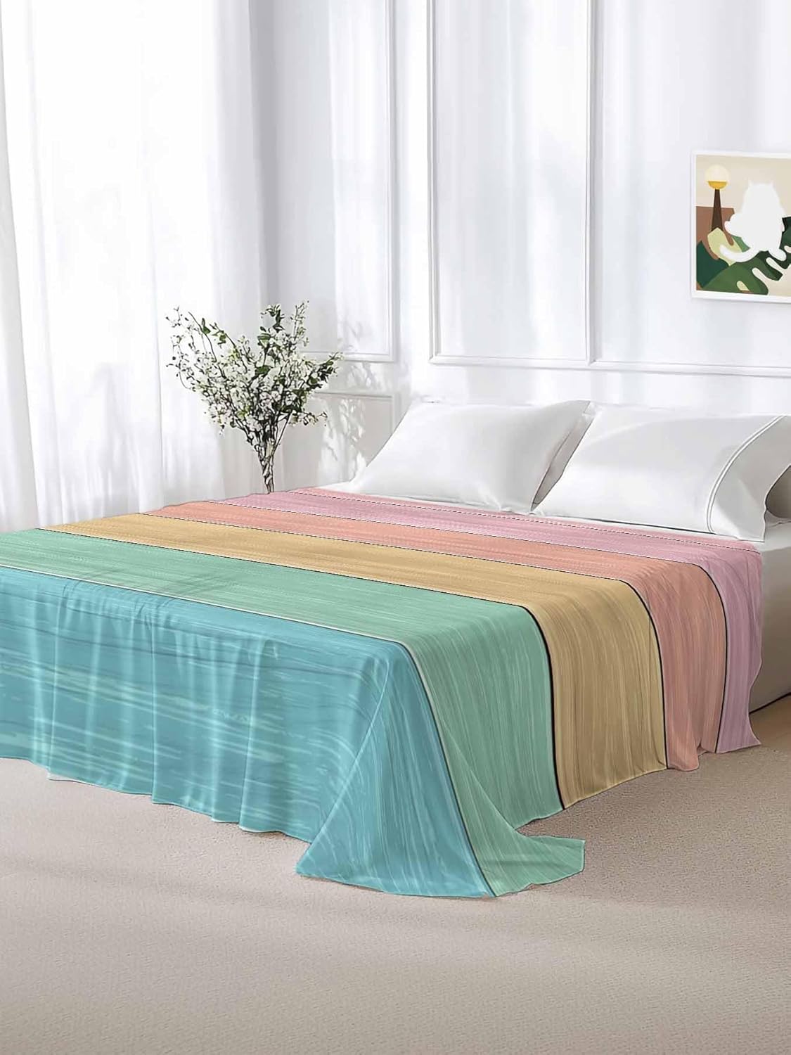 Top Sheet Full Bedding Flat Sheet Only, Farm Colorful Wooden Plank Microfiber Bed Sheets Soft Breathable Bedding Flat Sheets, Rustic Wood Grain Barn Hotel Luxury Top Sheets