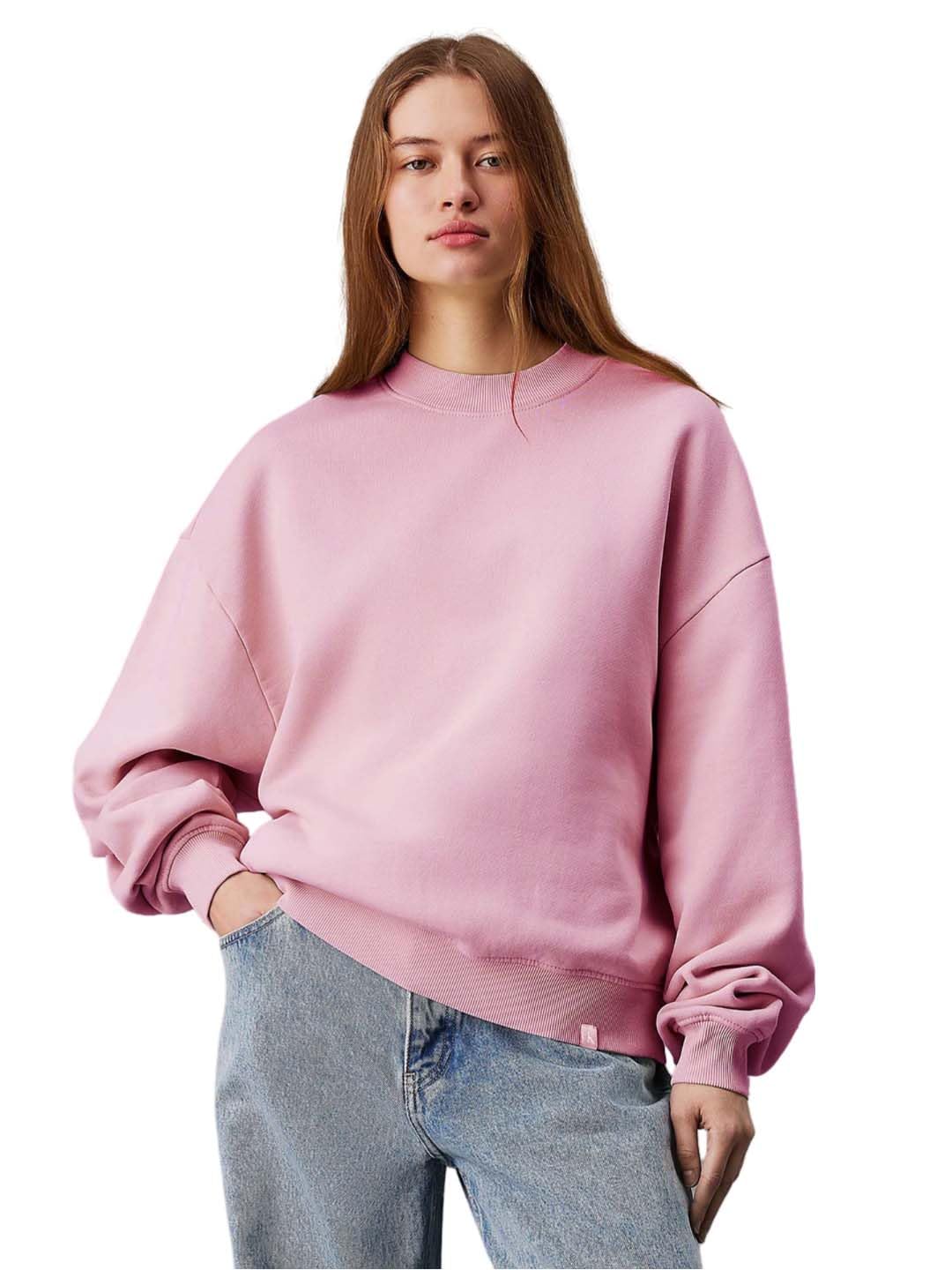 Women's Fleece Sweatshirt Solid Pattern with Classic Round Neck