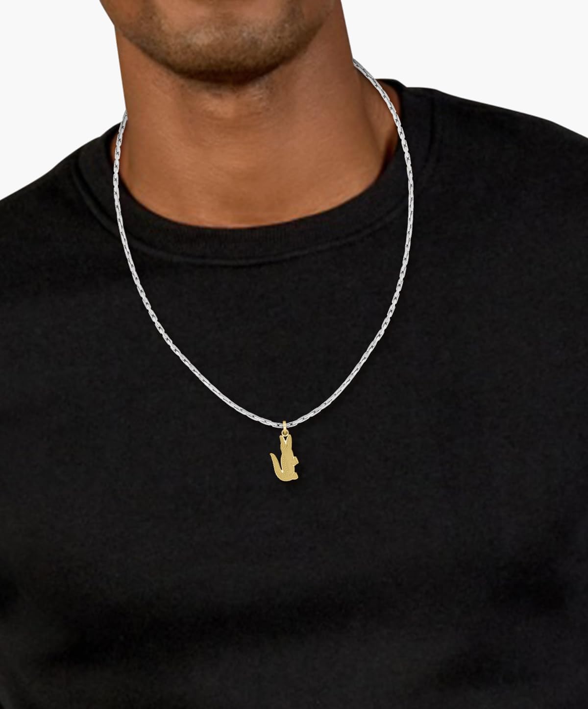 Lacoste Arthor Necklace – Unisex Reversible Pendant with Crocodile – Rectangular Box Chain Jewelry