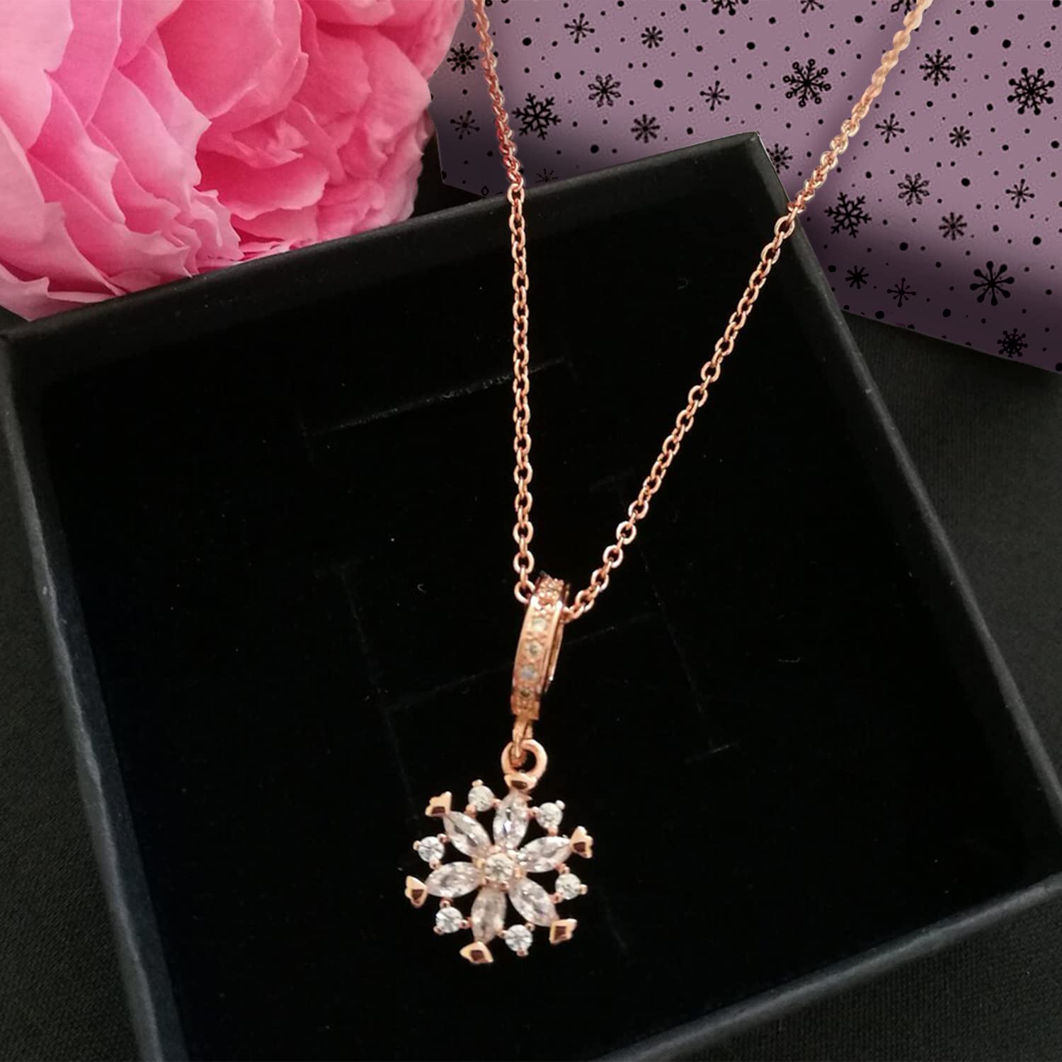 Plated American Diamond Studded Pendant Necklace Chain, Stylish Gift