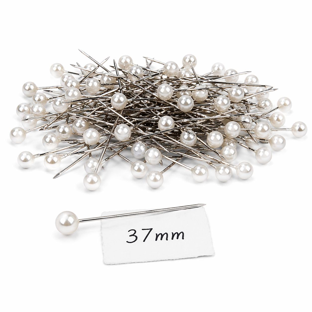 Spilli da Sarta con Testa Colorata, 37mm, 120 Pezzi, per Cucito, Bricolage e Bacheca (Bianco Perlato)