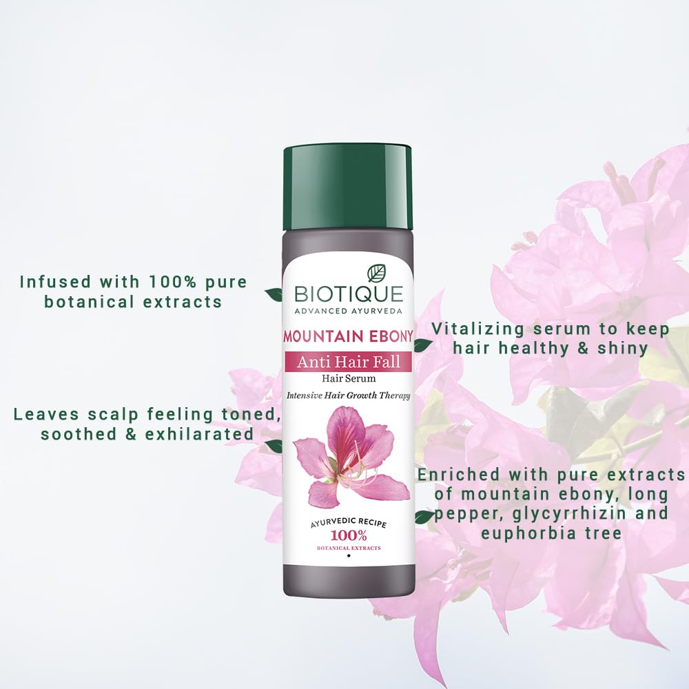 Biotique Bio Mountain Ebony Vitalizing Serum | Prevents Hair Fall & Soothes Scalp| Promotes Hair Growth | 100% Botanical Extracts | Suitable for All Skin Types | 120ml