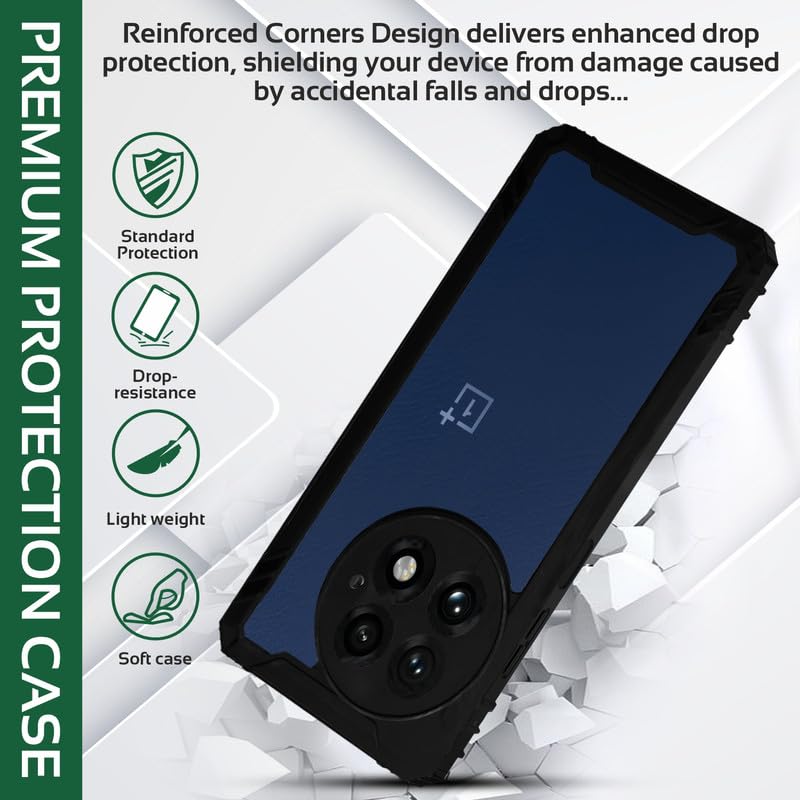 Image of AIBEX Crystal Clear Back Cover Case for OnePlus 13 5G | Shockproof & 360 Protection | Transparent Back | Anti-Yellowing | Slim Fit (PC + TPU, Black Bumper)
