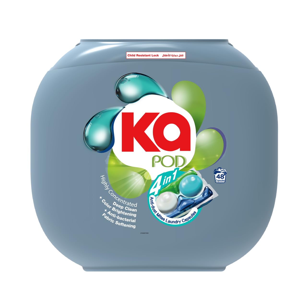 KA PODS, 4-in-1 Anti-Dust Mites Laundry Detergent Capsules with Deep Cleaning, Fabric Softening, Color Brightening, Anti-Bacterial, Powerful Stain Remover in 1 capsule, Long-Lasting Fragrance, 48 Pods