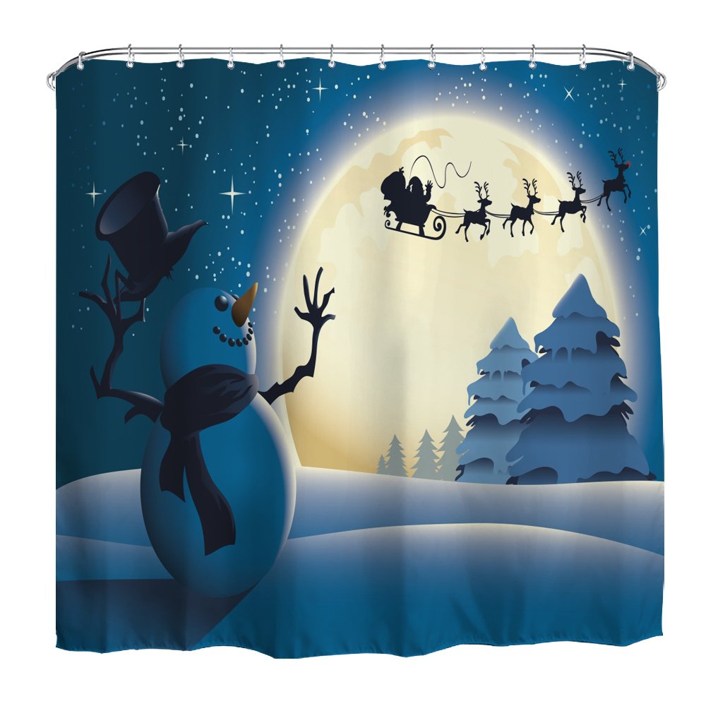 QiyI Christmas Snowman Shower Curtain with Hooks Bathroom Curtains Machine Washable Festival Home Décor Printed Bath Curtains 72" W x 72" L - Salute Snowman