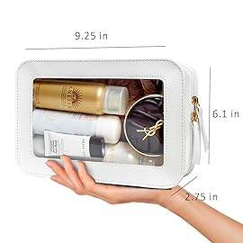LETGO Clear Makeup Bags, TSA Approved Toiletry Bag with Zipper, Transaparent Makeup Organizer Fit Carry-on Travel Essentials,Clear Cosmetic Bags for Women Men (O-Beige)