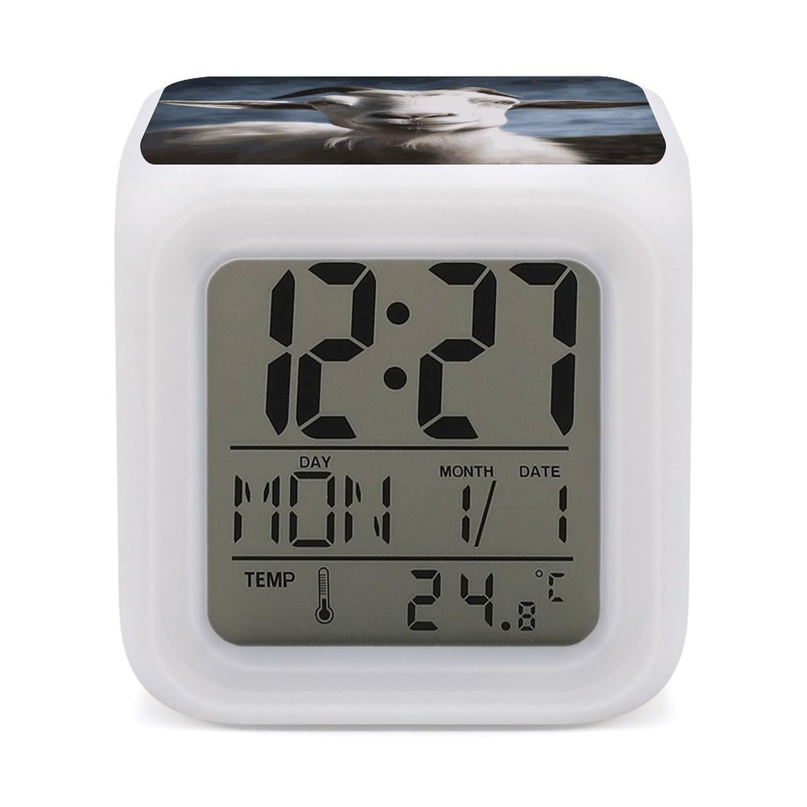 FekiLoot Goat Alarm Clock 7 LED Color Changing Wake Up Clock Digital Alarm Clocks with Snooze Digital Bedside Clocks with Night Light for Home Office Or Dorm