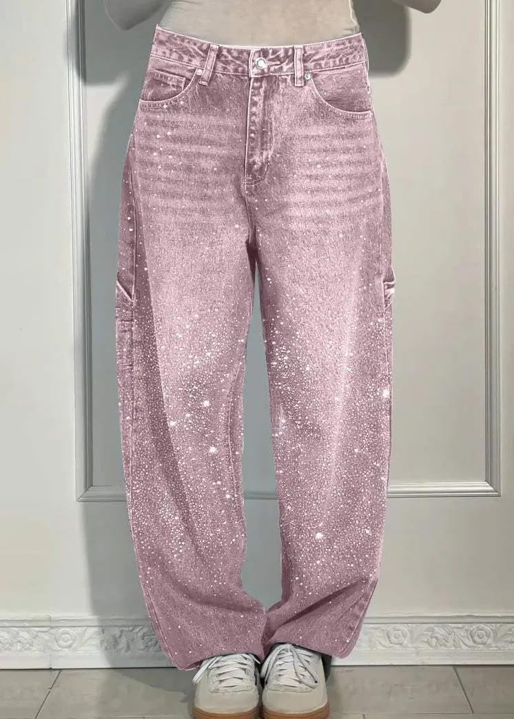 Onsoyours Jean Femme Taille Haute Coupe Droite Straight Jeans Mode Baggy Jambes Mom Jean Taille Elastique Large Pantalon Femme