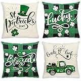 St Patricks Day Pillow Covers 18x18 Set of 4 Buffalo Plaid Throw Pillow Covers Decorative Gifts for...