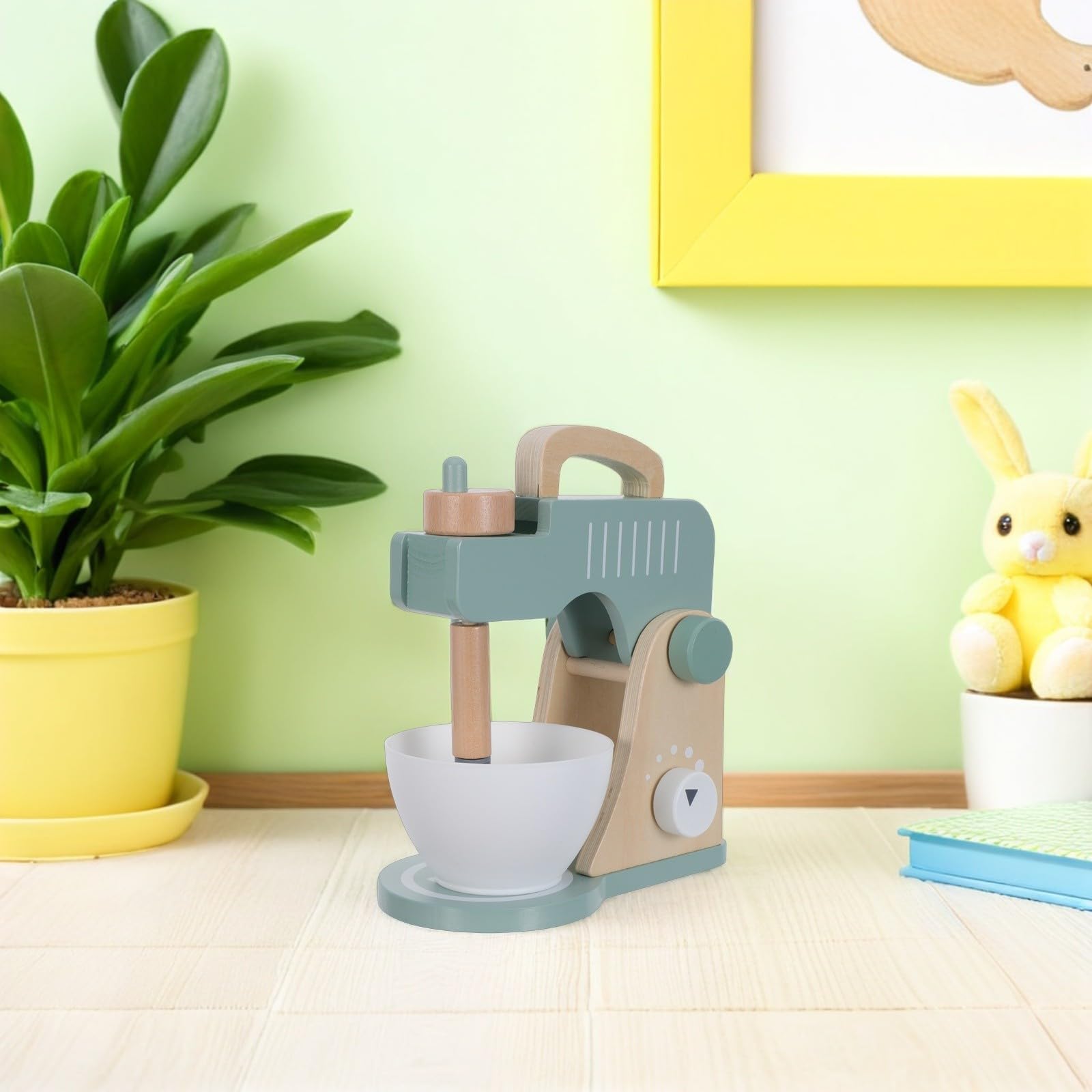 POPETPOP Set Giocattolo Cucina in Legno per Frullatore Manuale a Manovella, Uova Finte e Ciotola, Sicuro e Creativo per Gioco di Ruolo a Casa in Gruppo