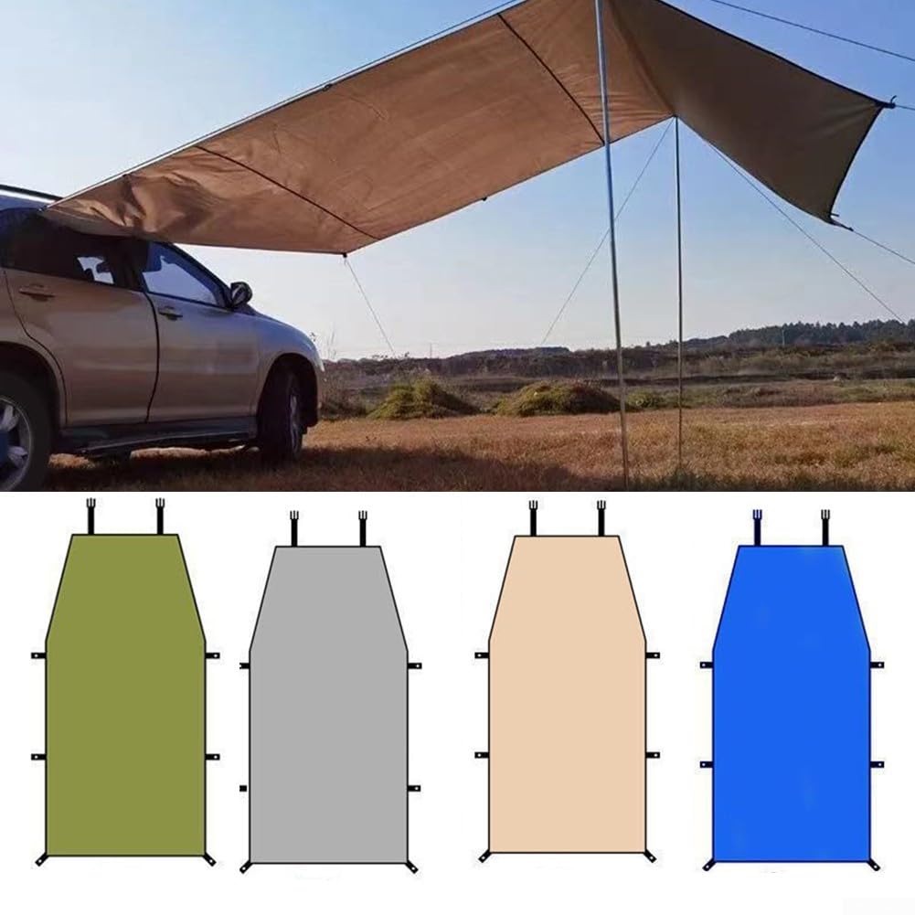 Auto-Markise Camping-Plane mit Stangen, 210D Oxford Gewebe, UV-Schutz & Wasserdicht, für SUV MPV Wohnmobil, Schnell Aufbau als Seitenschutz oder freistehend, Grün Gelb Blau Grau(300x200cm blue)