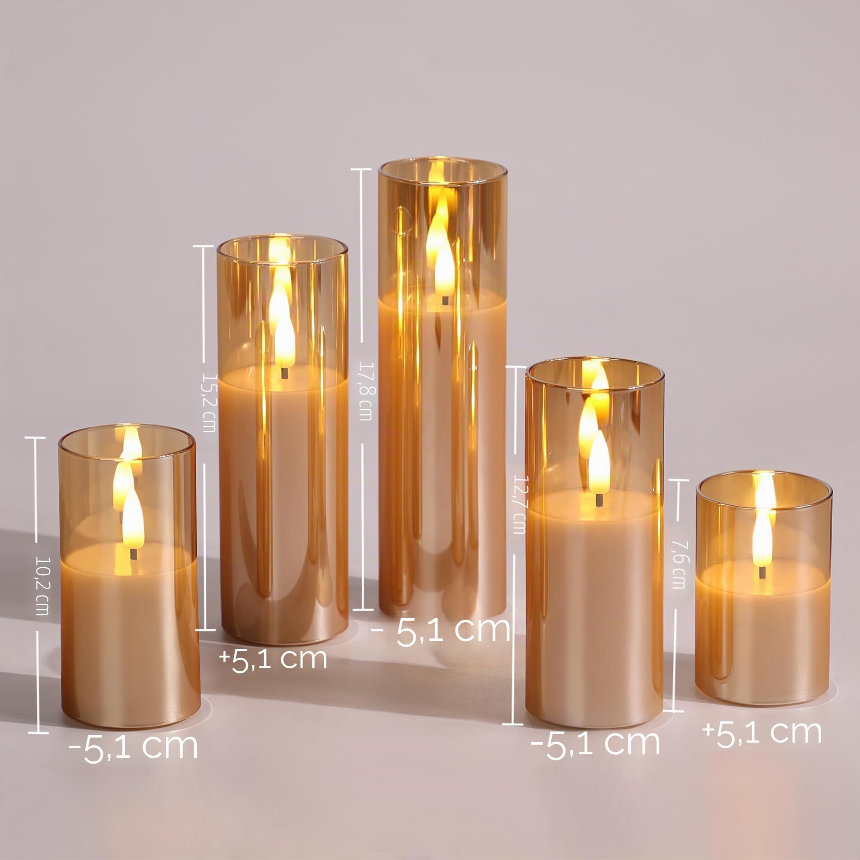 Eywamage Candele LED in vetro oro sottile con telecomando, candele votive a batteria senza fiamma tremolante a forma di cero Φ 2" H 3" 4" 5" 6" 7"