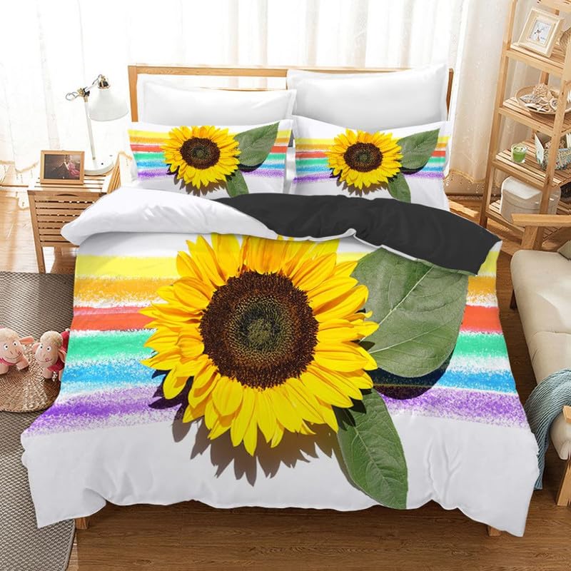 Microfiber Housse de Couette 90x190 Tournesol Blanc avec Taie 65x65