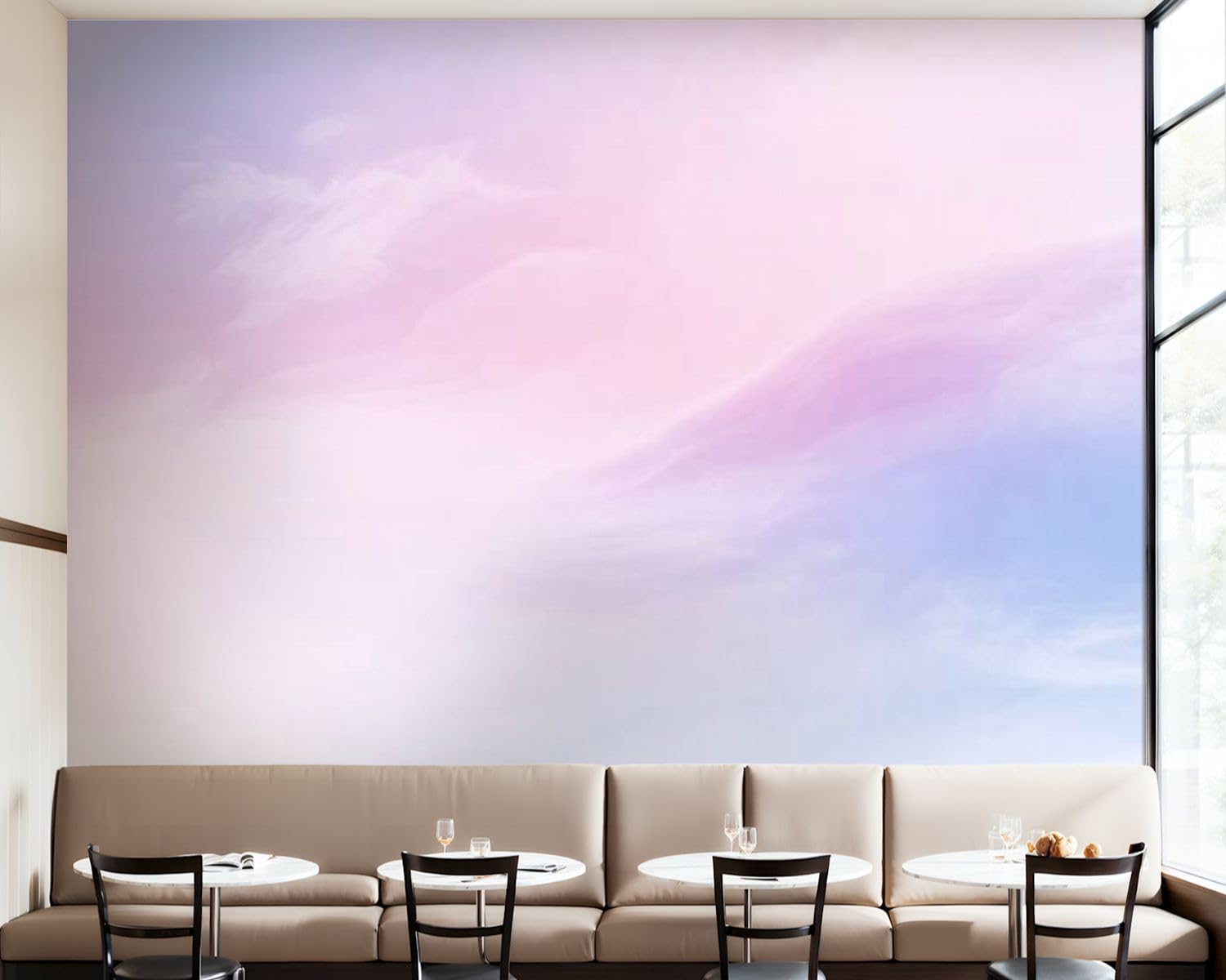 Peel and Stick Wallpaper Wall Murals Sky Backdrop Pink Sky Gradient Pastel Summer Cloud Rainbow Pink Purple Self Adhesive Removable Canvas Wall Stickers for Living Room Kids Bedroom 100''x144''