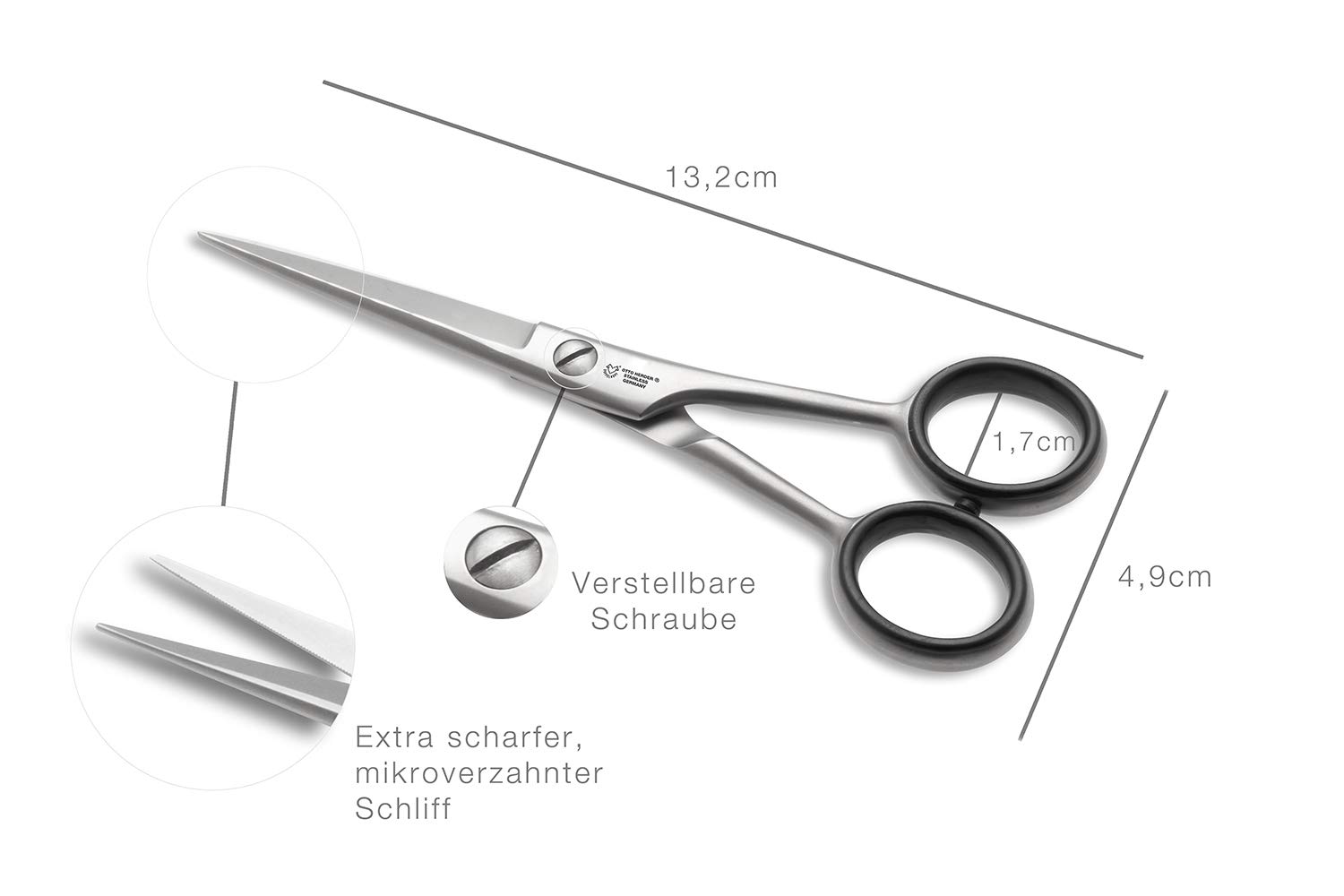 OTTO HERDER FRISEURSCHERE - Haarschere Friseurschere aus Solingen 5" rostfrei mit Mikrozahnung - Professionelle Friseur Schere für Damen und Herren- Fingerhaken abschraubbar
