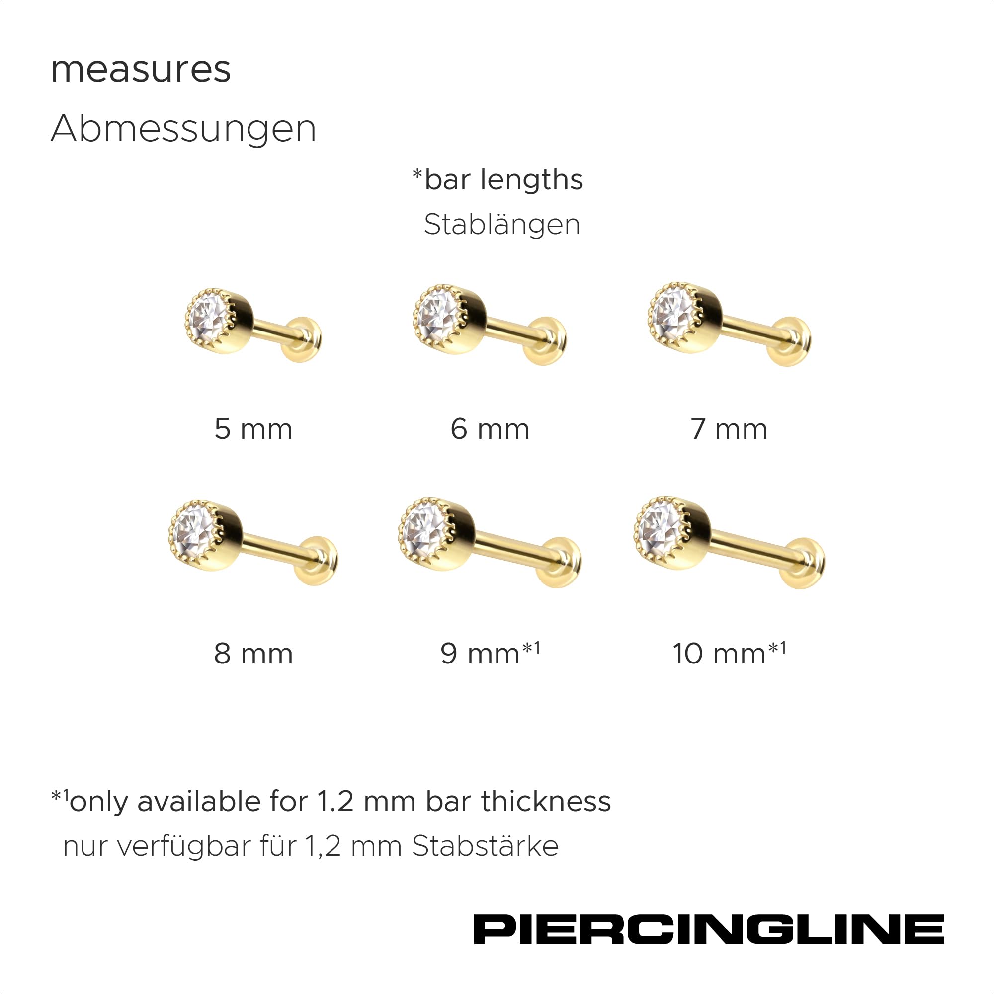 PIERCINGLINE 14 Karat Gold Labret Ohr-Piercing mit Push Fit MOISSANIT-DISC