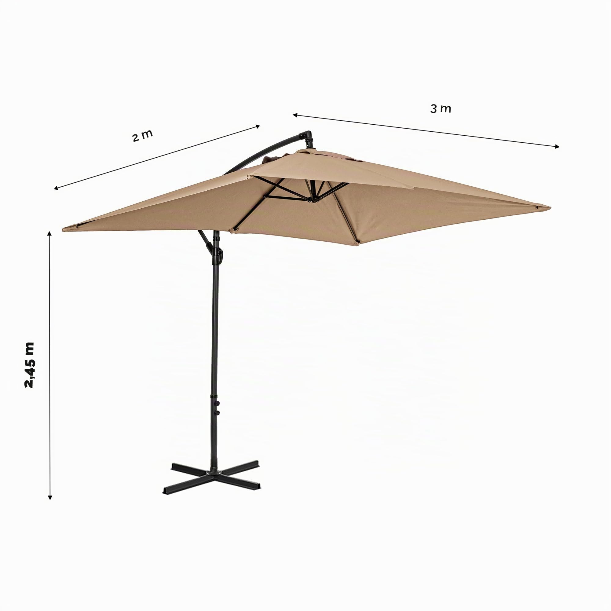 IlGruppone Ombrellone da Giardino Decentrato 3x2 m con Braccio Laterale e Manovella, Parasole Rettangolare Impermeabile in Poliestere con Foro di Ventilazione, Struttura in Acciaio, Beige